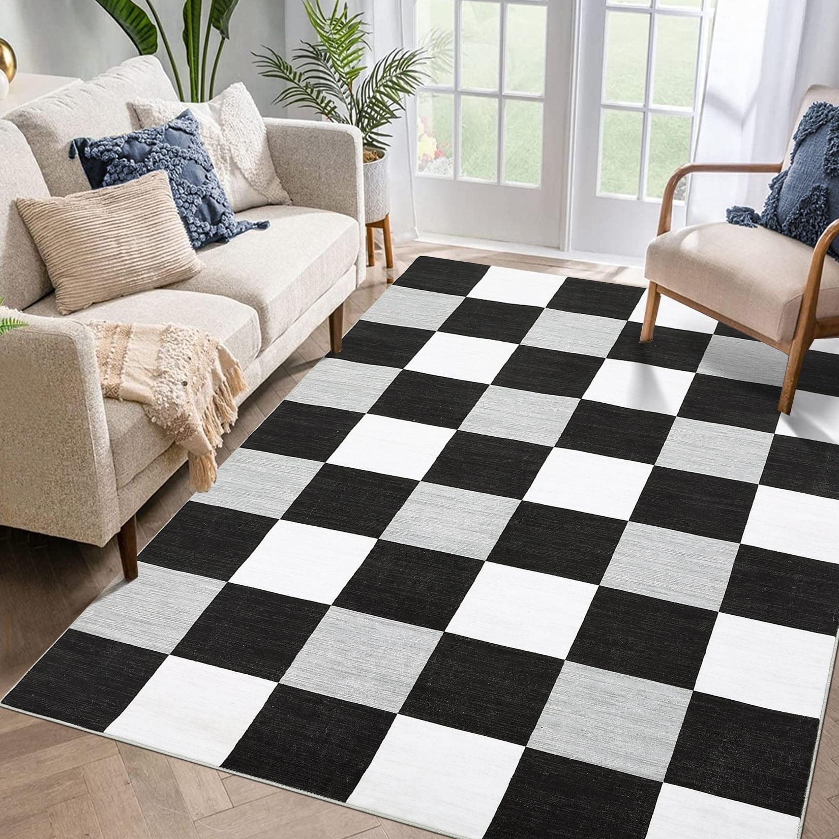 Luxe Weavers Checkered Black and White Geometric 8x10 Area Rug