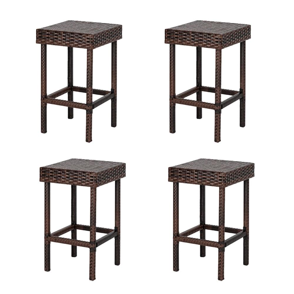 Hassch 24" Counter Height Rattan Wicker Bar Stools Set of 4, Bistro Pub Backless Barstools, Kitchen Dining Room Chairs, Indoor Outdoor Furniture (Brown)