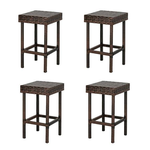 Hassch 24" Counter Height Rattan Wicker Bar Stools Set of 4, Bistro Pub Backless Barstools, Kitchen Dining Room Chairs, Indoor Outdoor Furniture (Brown)