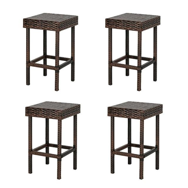 Hassch 24" Counter Height Rattan Wicker Bar Stools Set of 4, Bistro Pub Backless Barstools, Kitchen Dining Room Chairs, Indoor Outdoor Furniture (Brown)