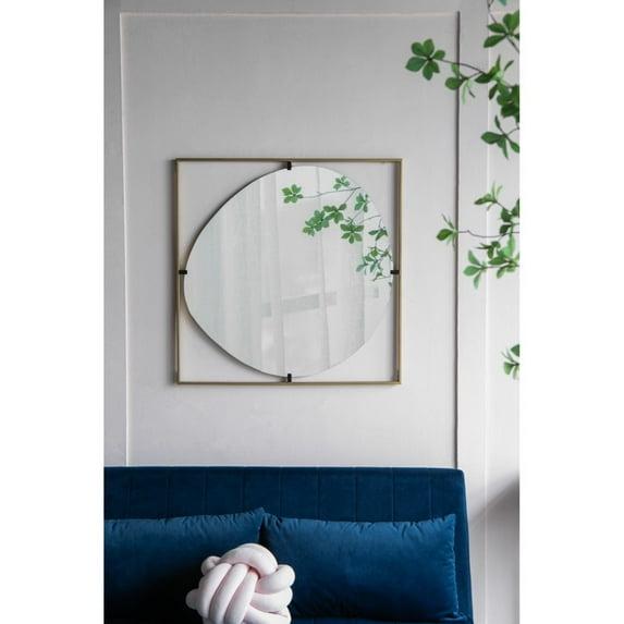 Hassch 32" Poppy Mirror, Gold Sauqre Metal Frame with Irregular Mirror, Contemporary Design for Bathroom, Entryway Wall Decor