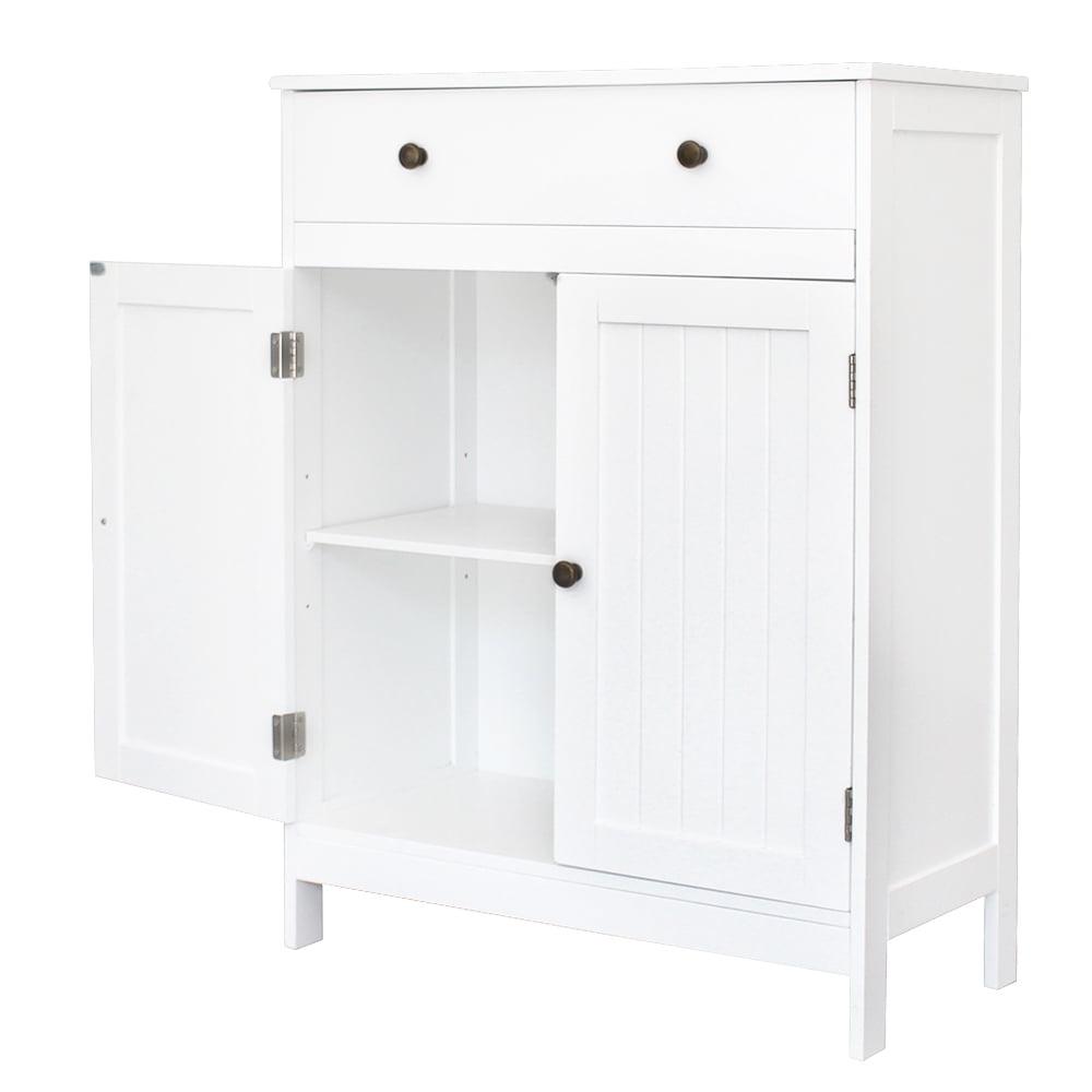 YYAo Freestanding Bathroom Cabinet with Doors, Bathroom Floor Cabinet with Drawer, Kitchen Cupboard, Storage Cabinet for Living Room, Entryway, White