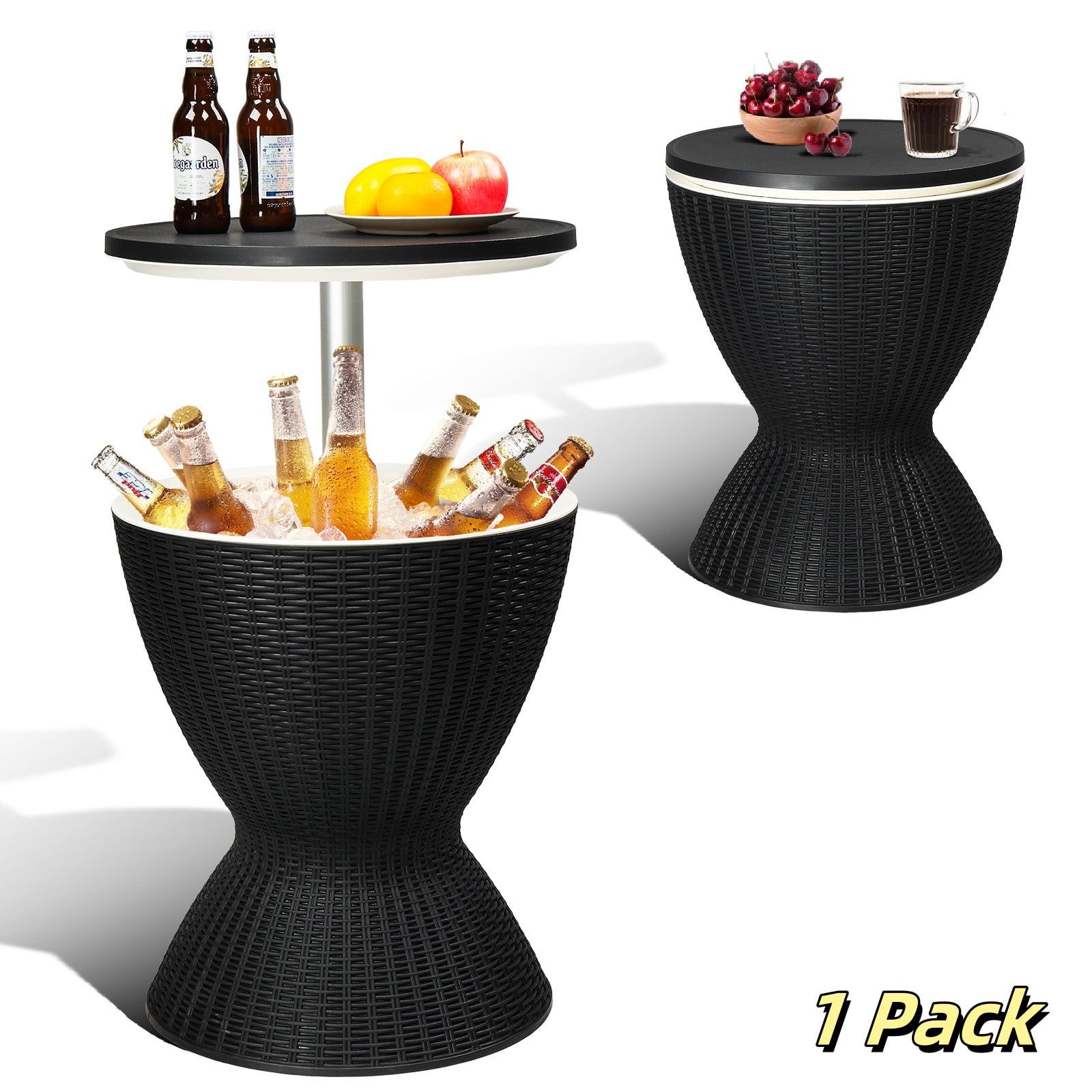 Costway 8 Gallon 3 in 1 Patio Rattan Cooler Bar Table Adjust Ice Bucket Black