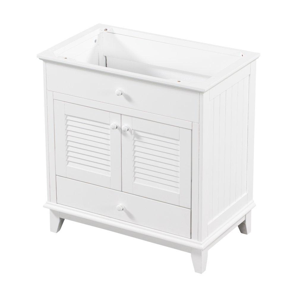 White 30" Solid Wood and MDF Bathroom Vanity Base with Shutter Doors