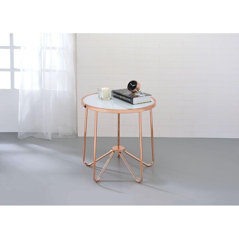 Alivia End Table Frosted Glass and Rose Gold - Saltoro Sherpi