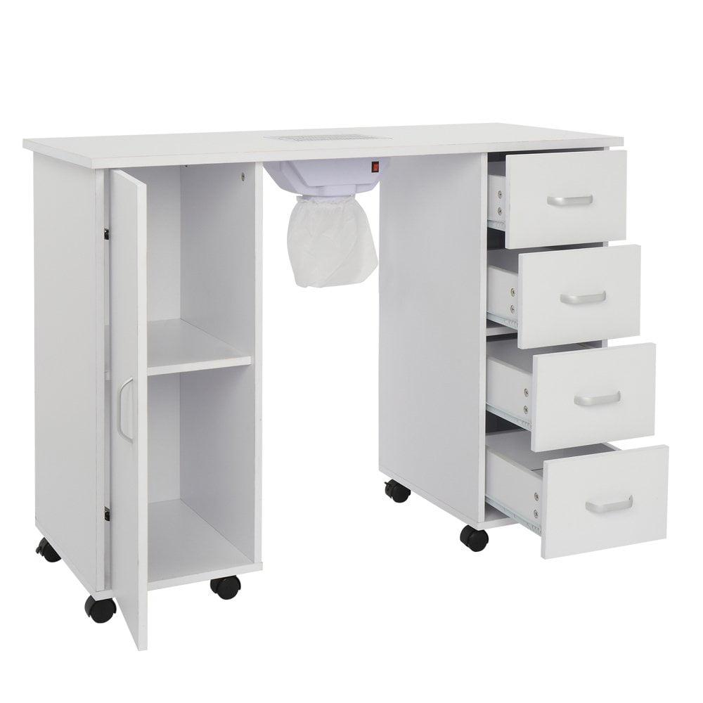 White MDF Nail Table with Single Door and 4 Drawers