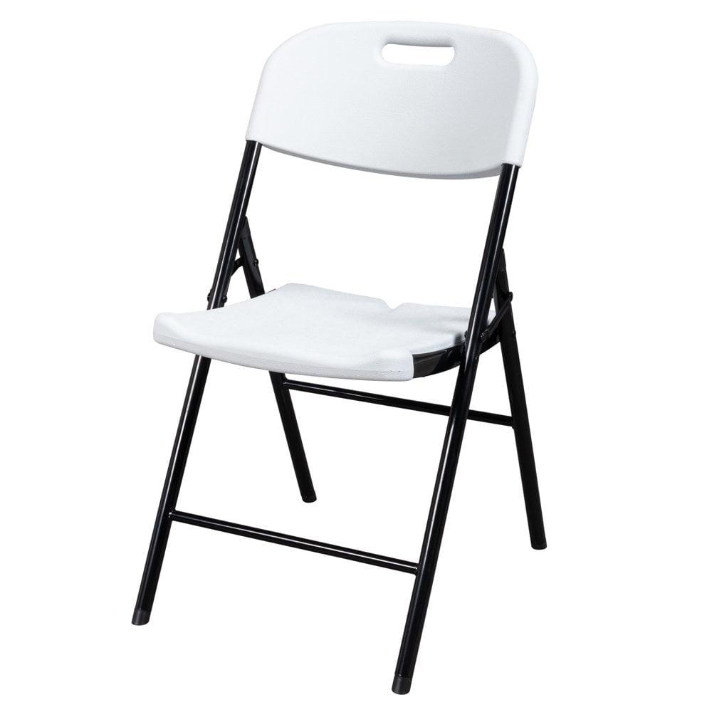 Hassch Plastic Folding Chairs Set of 4, Indoor Outdoor Stackable Chairs with White Seat & Back, Black Steel Frame, Used for Party, Garden, Patio, Dining, Wedding, Camping