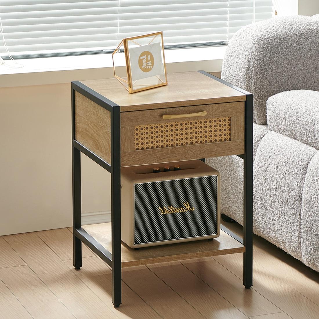 Bay Isle Home™ 15.74" Rattan End Table With  Drawer, Modern Nightstand, Metal Legs,Side Table For Living Room, Bedroom(1 Pc)