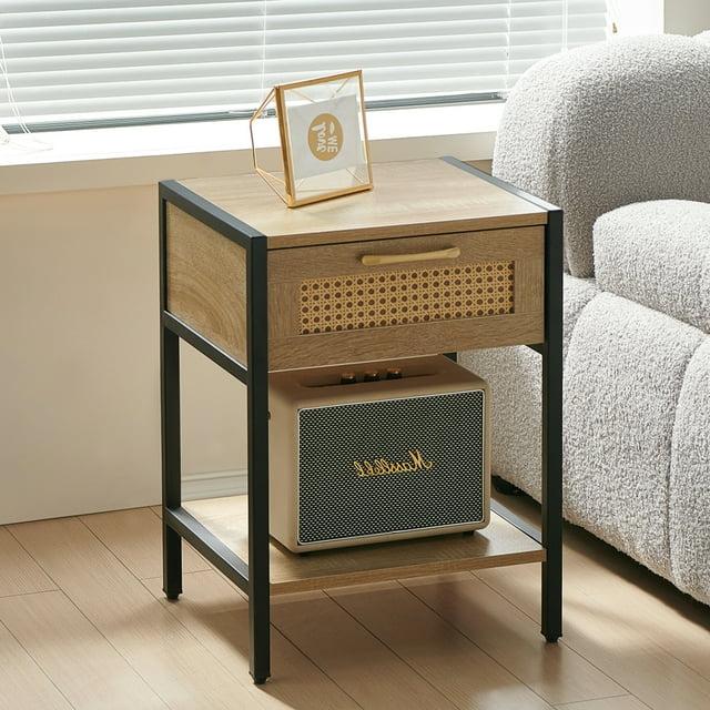 Bay Isle Home™ 15.74" Rattan End Table With  Drawer, Modern Nightstand, Metal Legs,Side Table For Living Room, Bedroom(1 Pc)