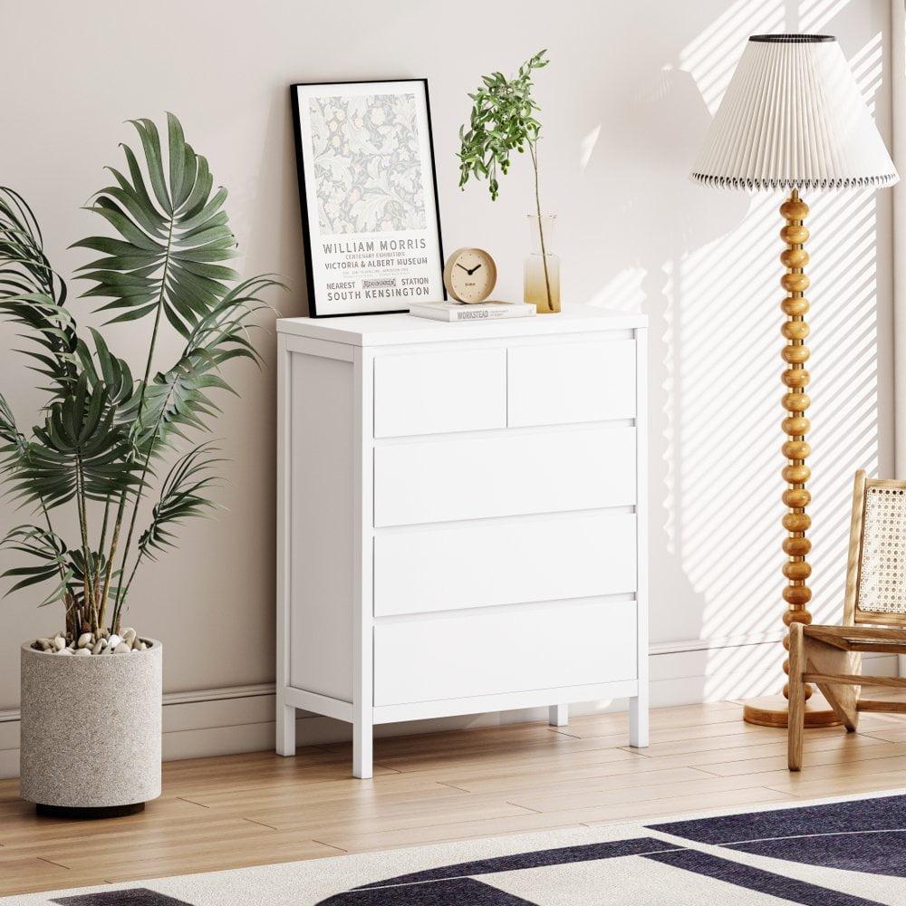 5 Drawer Dresser,Tall Dresser Chest of Drawers with Storage,Wood Dresser Storage Cabinet,Closet Dresser for Entryway Office White