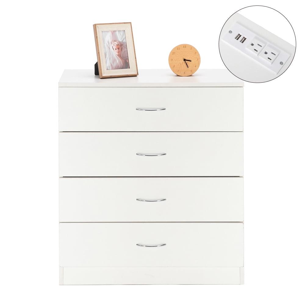 XIAOTAO White 4 Drawer Dresser for Bedroom, Modern Nightstand Storage Chest of Drawer, Wooden Side Table End Table, Living Room, Reception Room