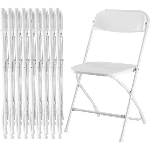 White Folding Chair, Plastic Folding Chairs 10 Pack for Outside, Indoor Outdoor Chairs with Steel Frame, Foldable Chair for Wedding Camping Dining Renting in Patio Lawn, 350LBS Capacity