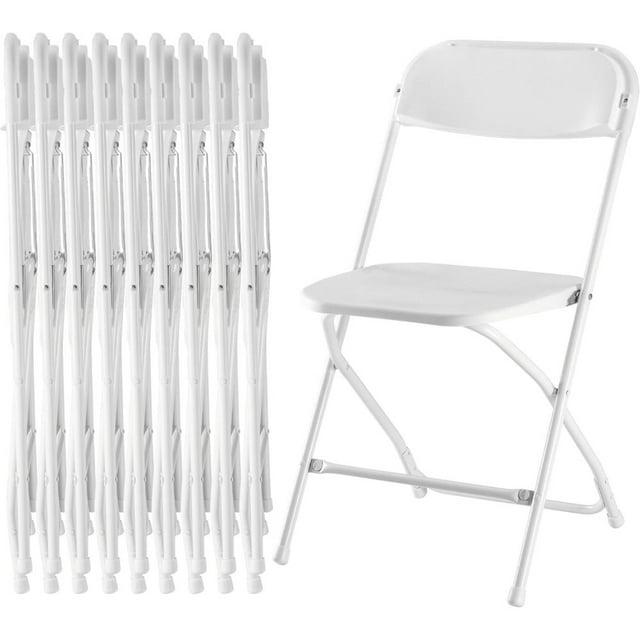 White Folding Chair, Plastic Folding Chairs 10 Pack for Outside, Indoor Outdoor Chairs with Steel Frame, Foldable Chair for Wedding Camping Dining Renting in Patio Lawn, 350LBS Capacity