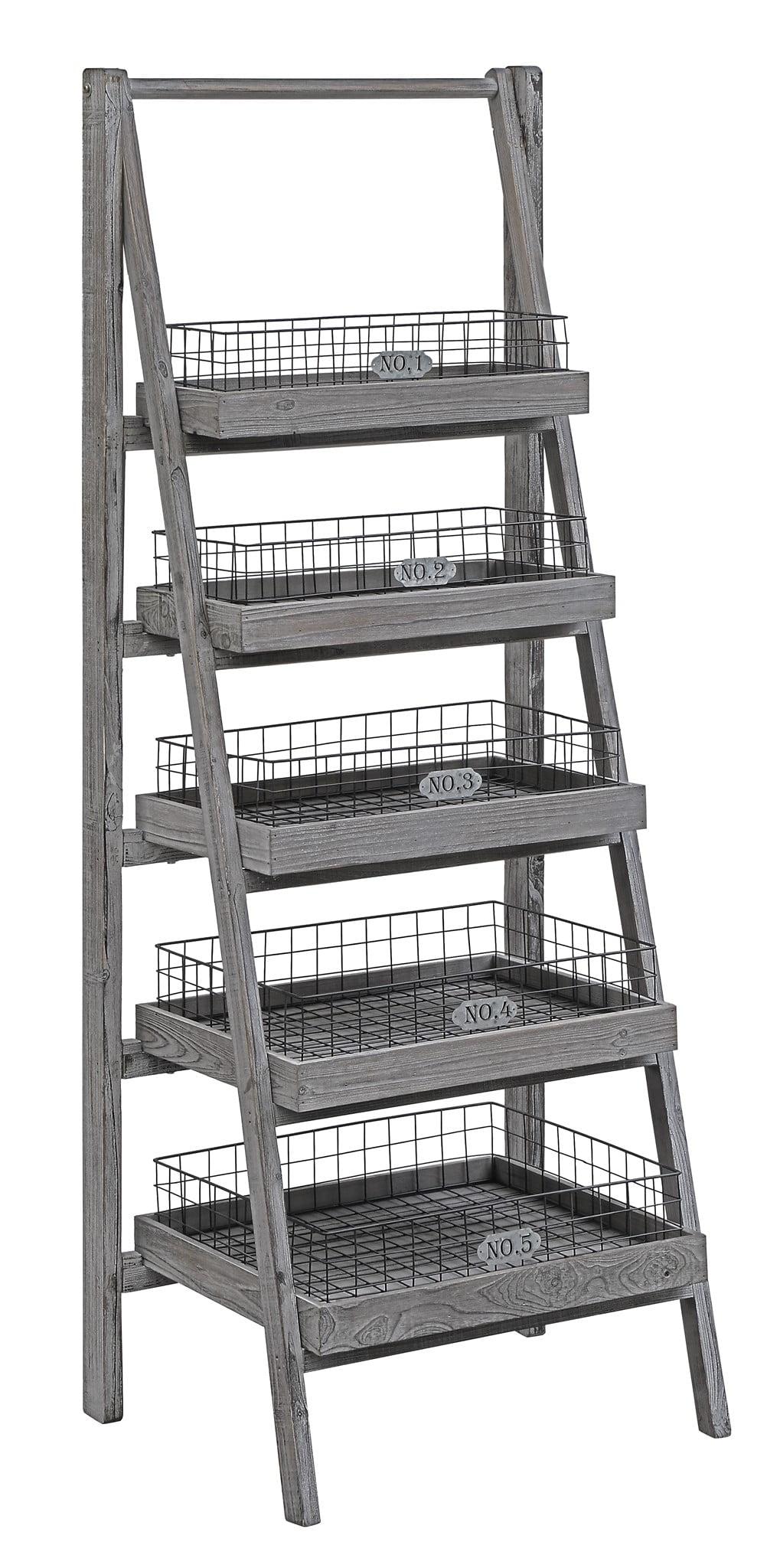 Hastings Rustic Charcoal Grey 5-Tier Ladder Etagere with Baskets