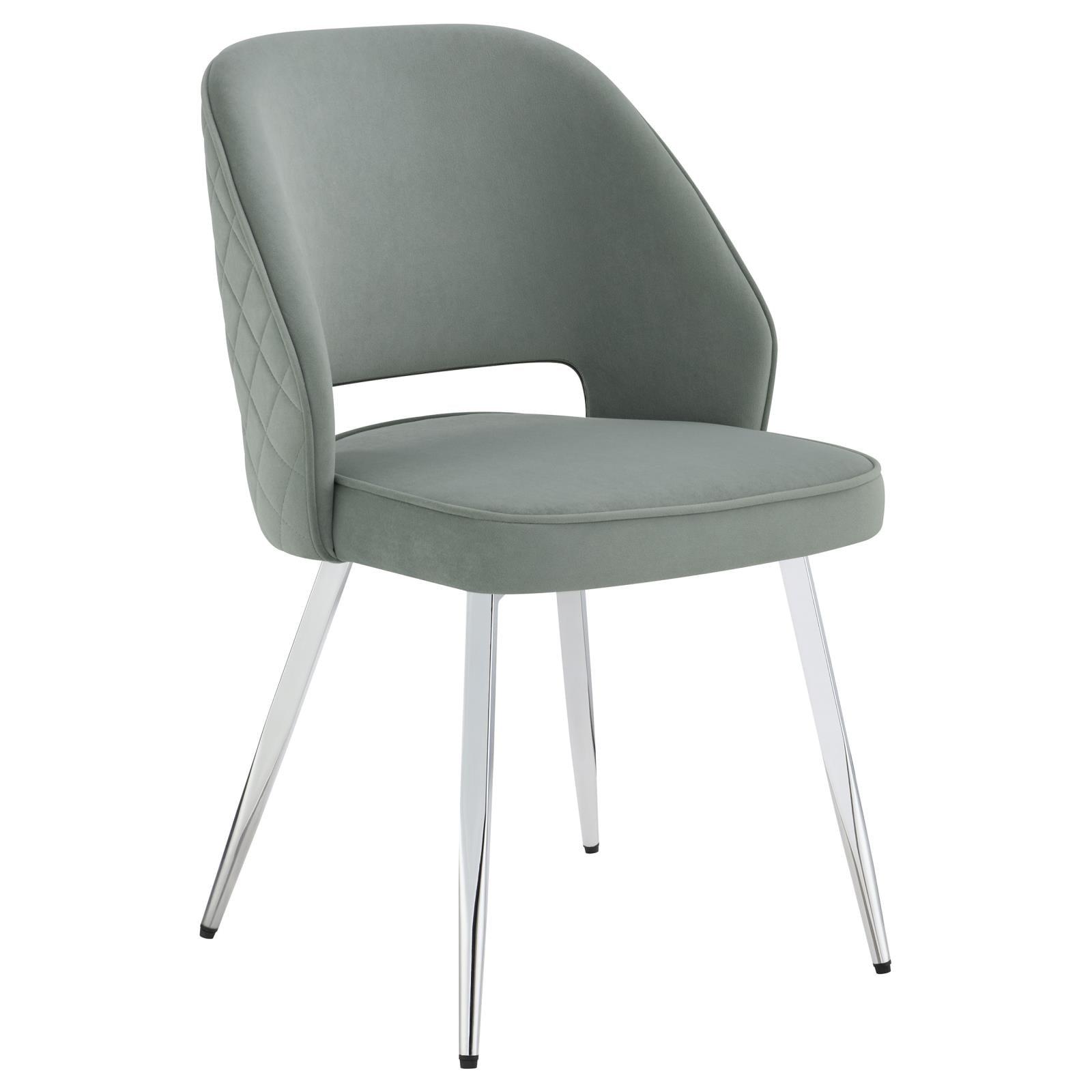 Gray Velvet Upholstered Side Chair with Chrome Legs