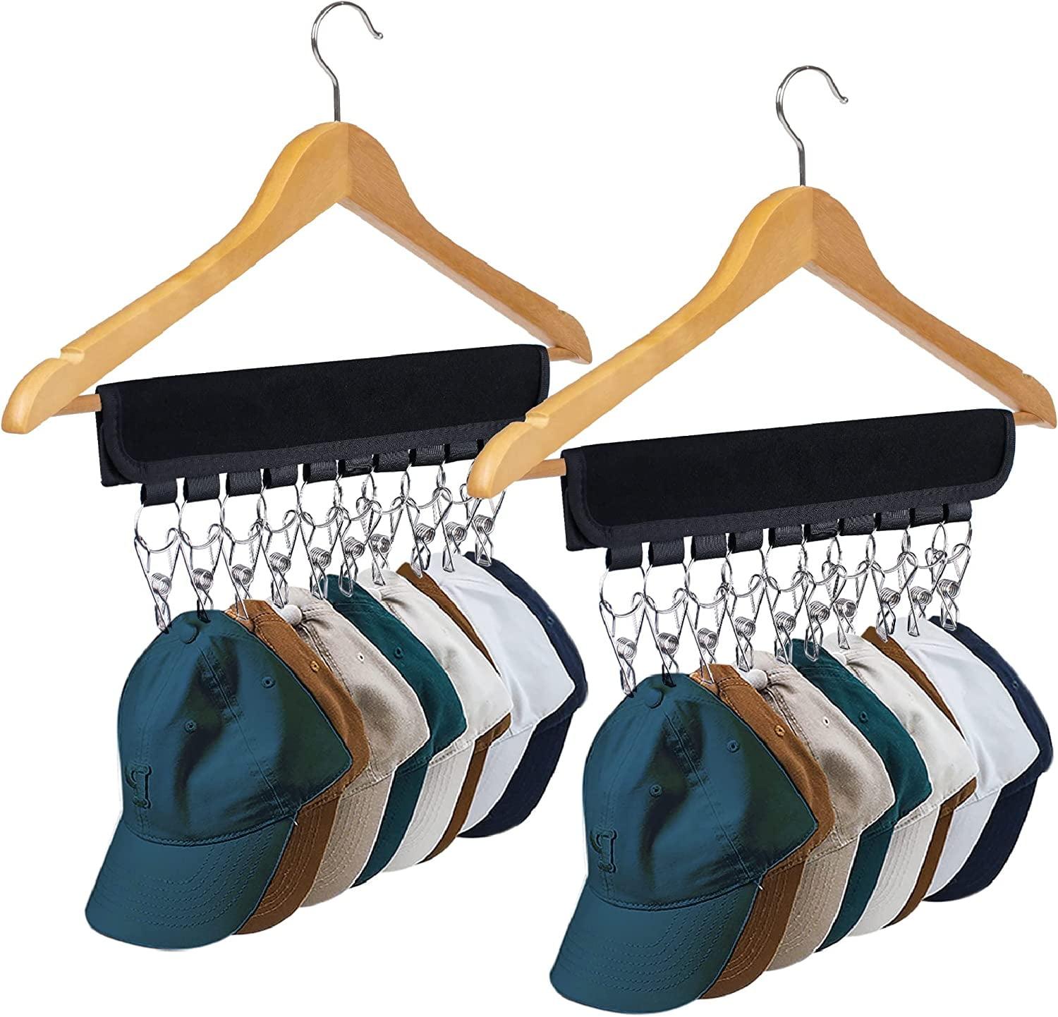 Black Stainless Steel Adjustable Hat Rack with Clips, 2-Pack