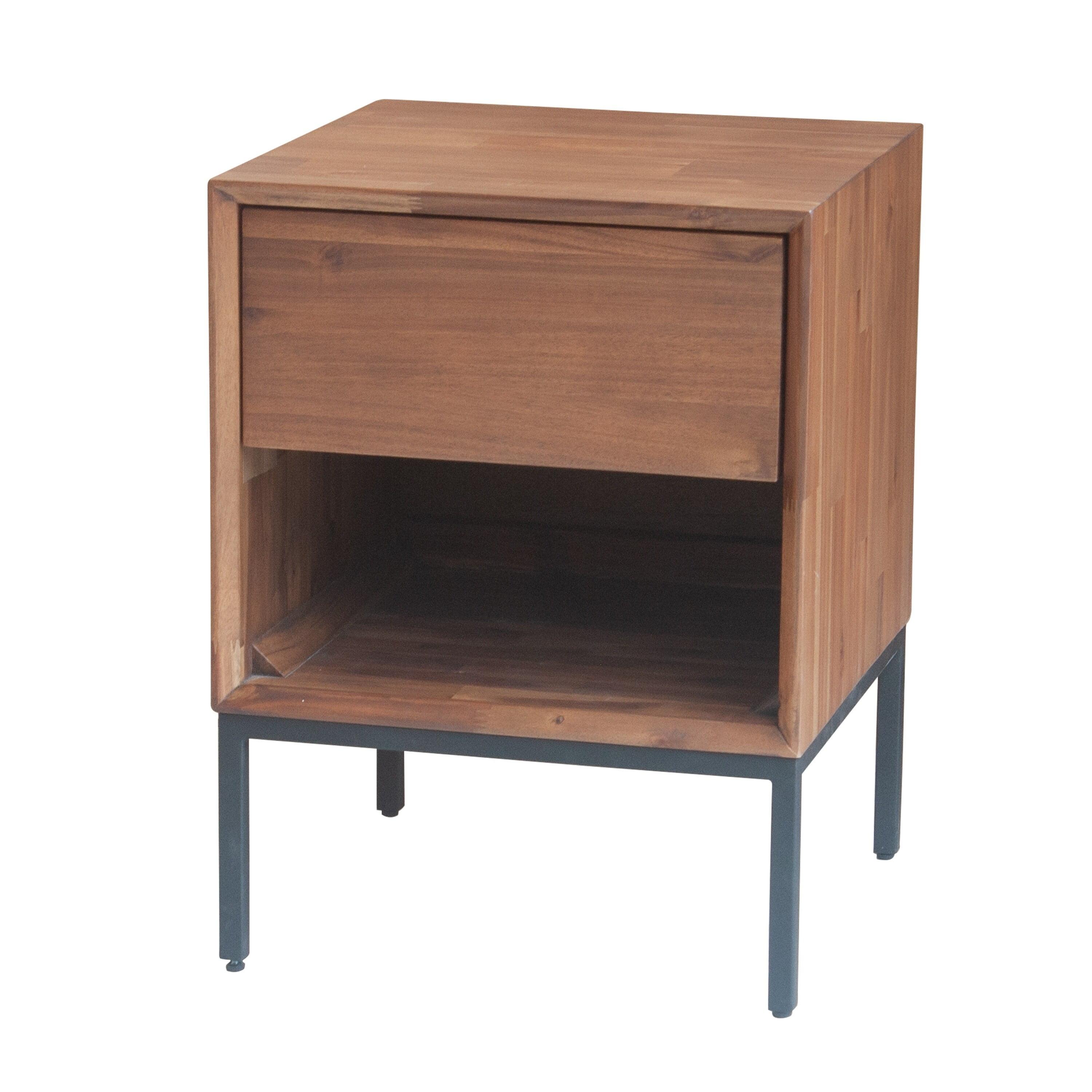 Hathaway 1-Drawer Night Stand Newton Brown Natural Finish