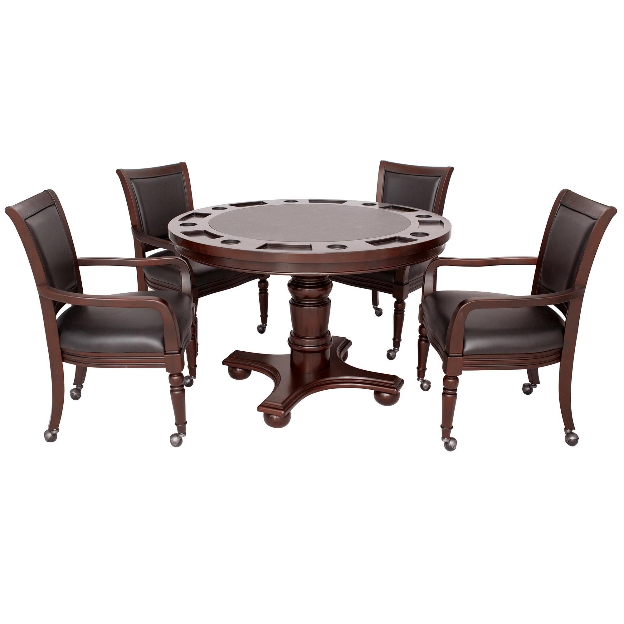 Walnut Finish 48" 2-in-1 Poker and Dining Table Set