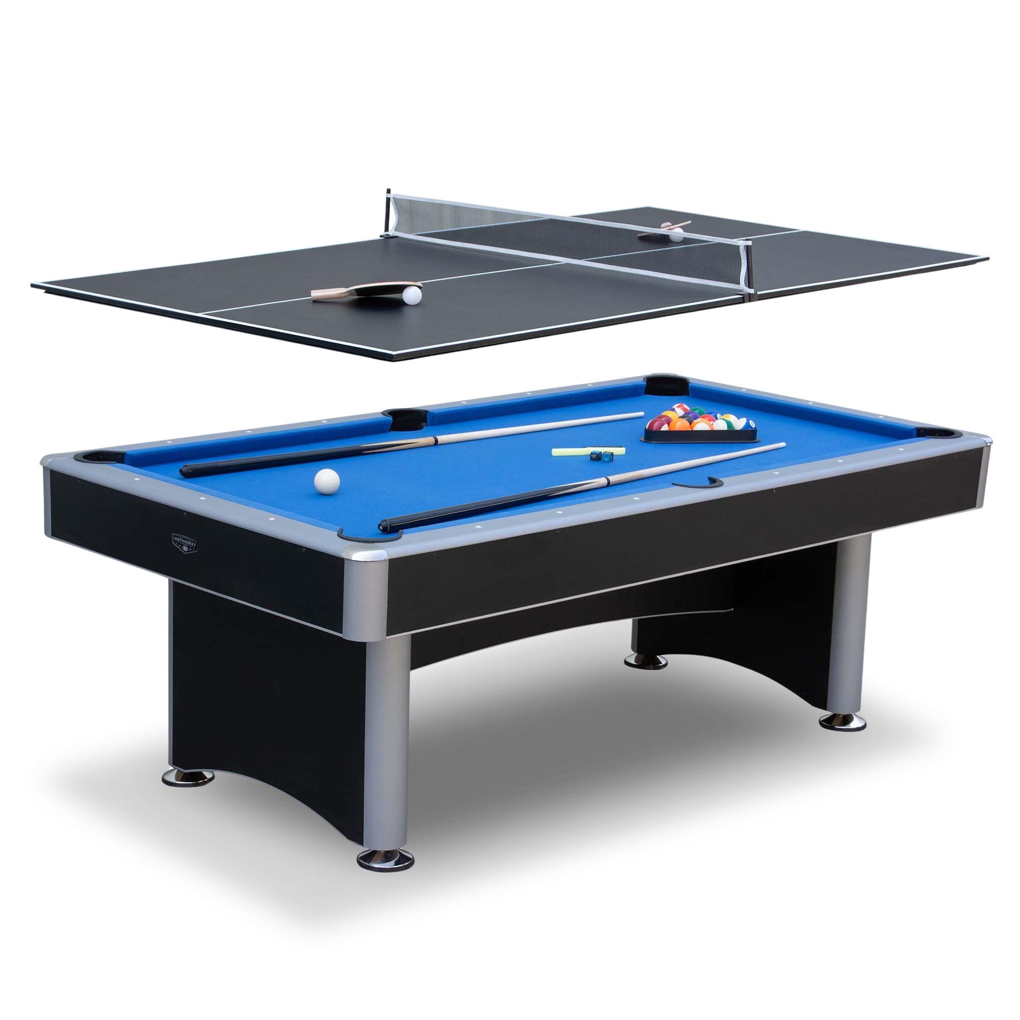Hathaway Games Hathaway Maverick Deluxe 7 Ft Pool Table, with Ping Pong Multi Game Combo Tables for Family Recreation Game Rooms – Includes Billiard Balls, Cues, Paddles, Brush & More