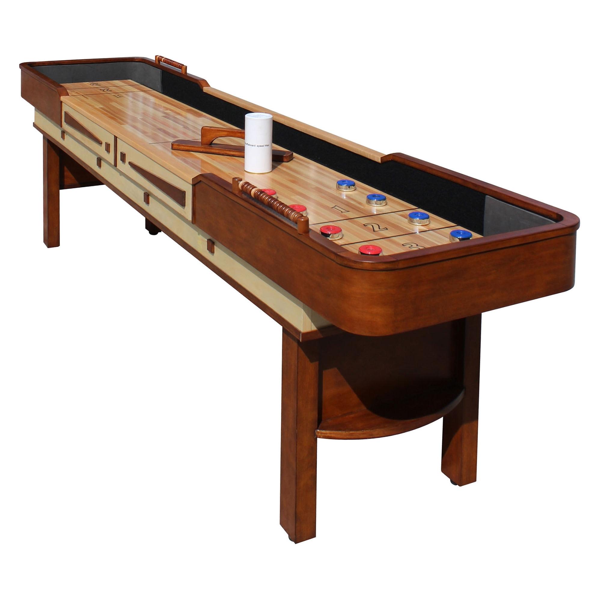 Hathaway Merlot Shuffleboard Table for Family Arcade Game Room - With Lacquer Coated Playfield, Built-In Scorer & Cabinet, Climate Adjusters, Leg Levelers, 8 Pucks, Brush & Wax - Walnut Finish