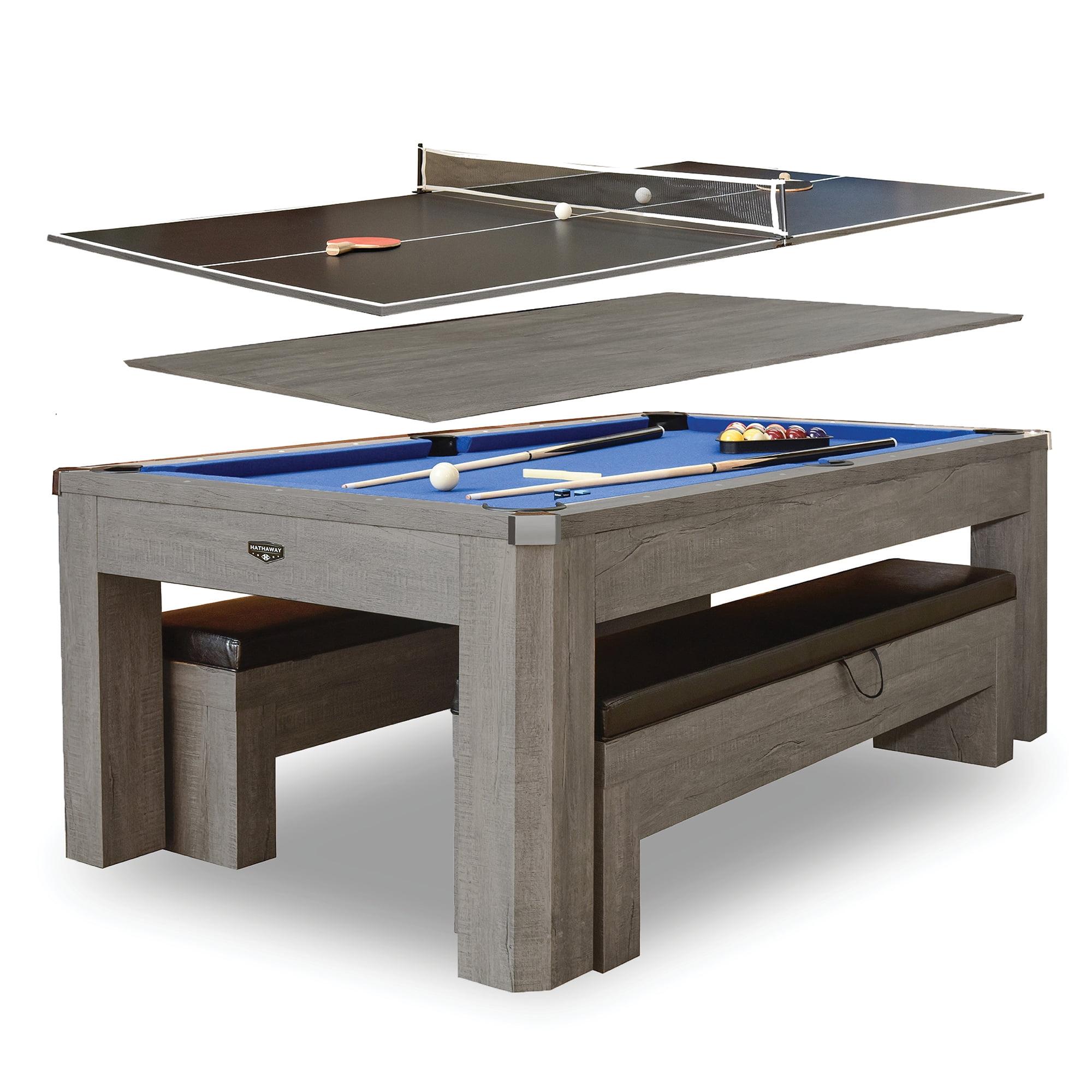 Hathaway Games Hathaway Newport Stylish 7 Ft Multi Game Pool Table Combo with Dining Top and Ping Pong – Includes Benches for Home Storage and Accessories