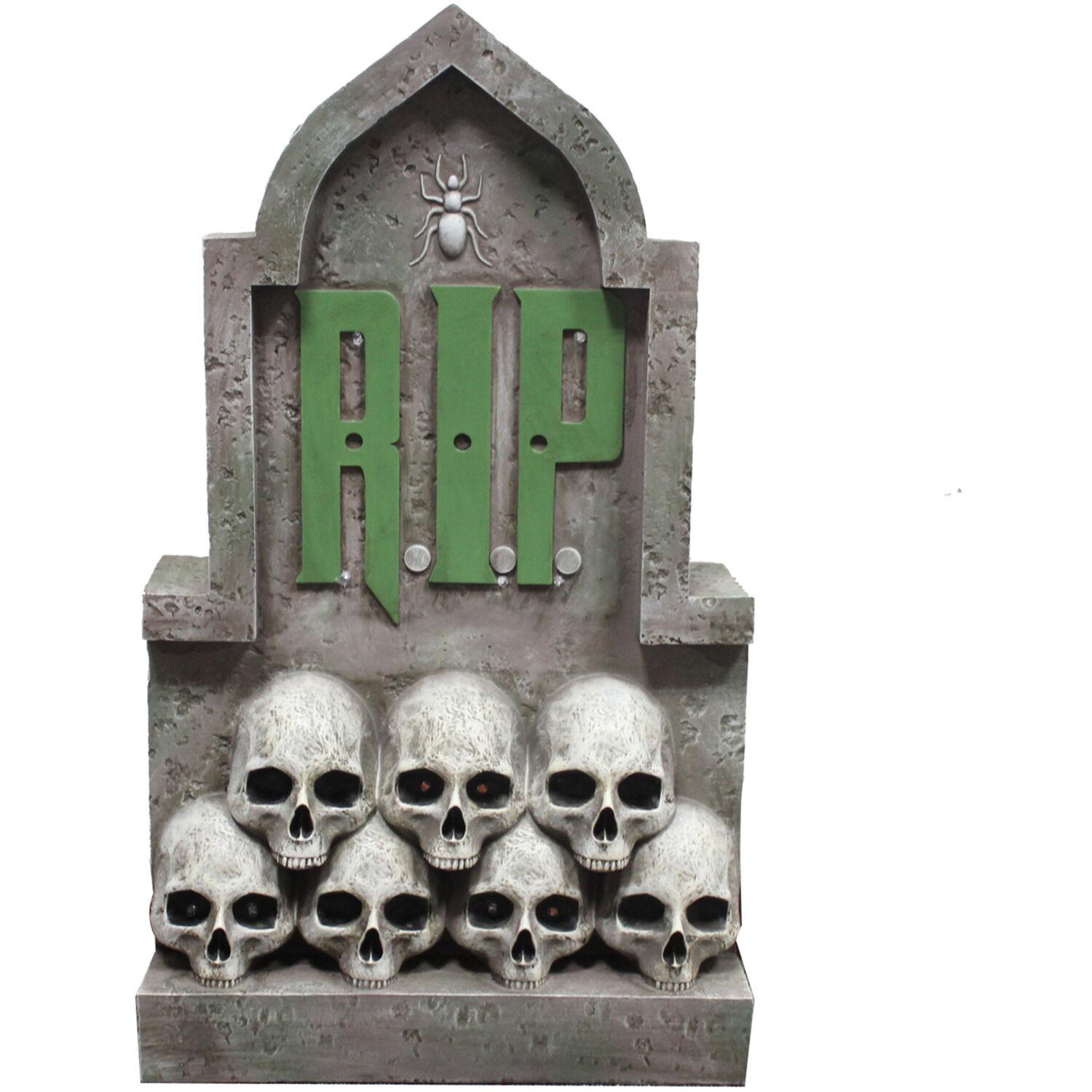 Haunted Hill Farm Haunted Hill Farm 2 ft. RIP Tombstone with Skulls, Pre-Lit LED RIP and Skull Eyes Gothic Décor