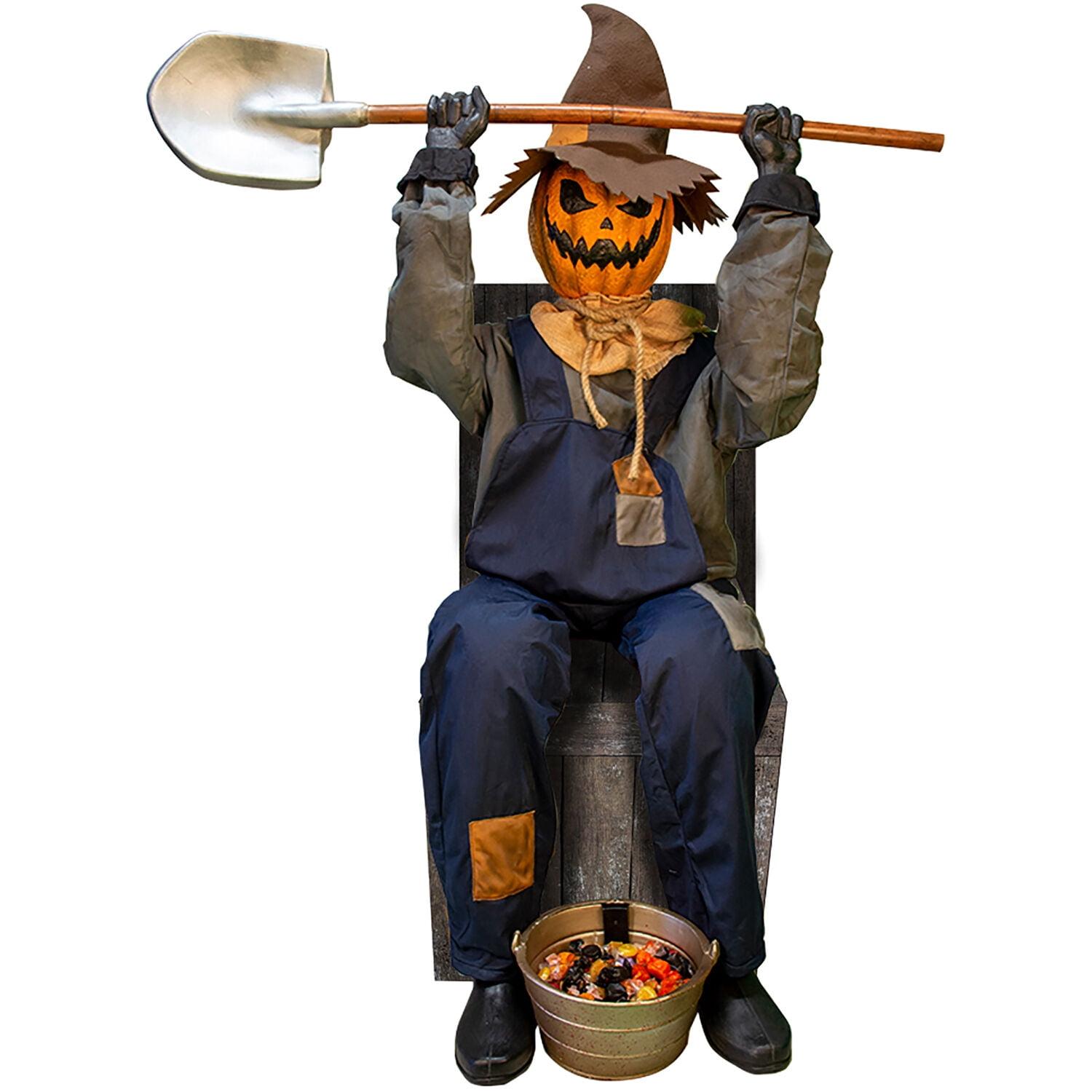 Haunted Hill Farm Haunted Hill Farm  55 In. Motion-Activated Smiling Jack the Shovel-Wielding Sitting Scarecrow by Tekky