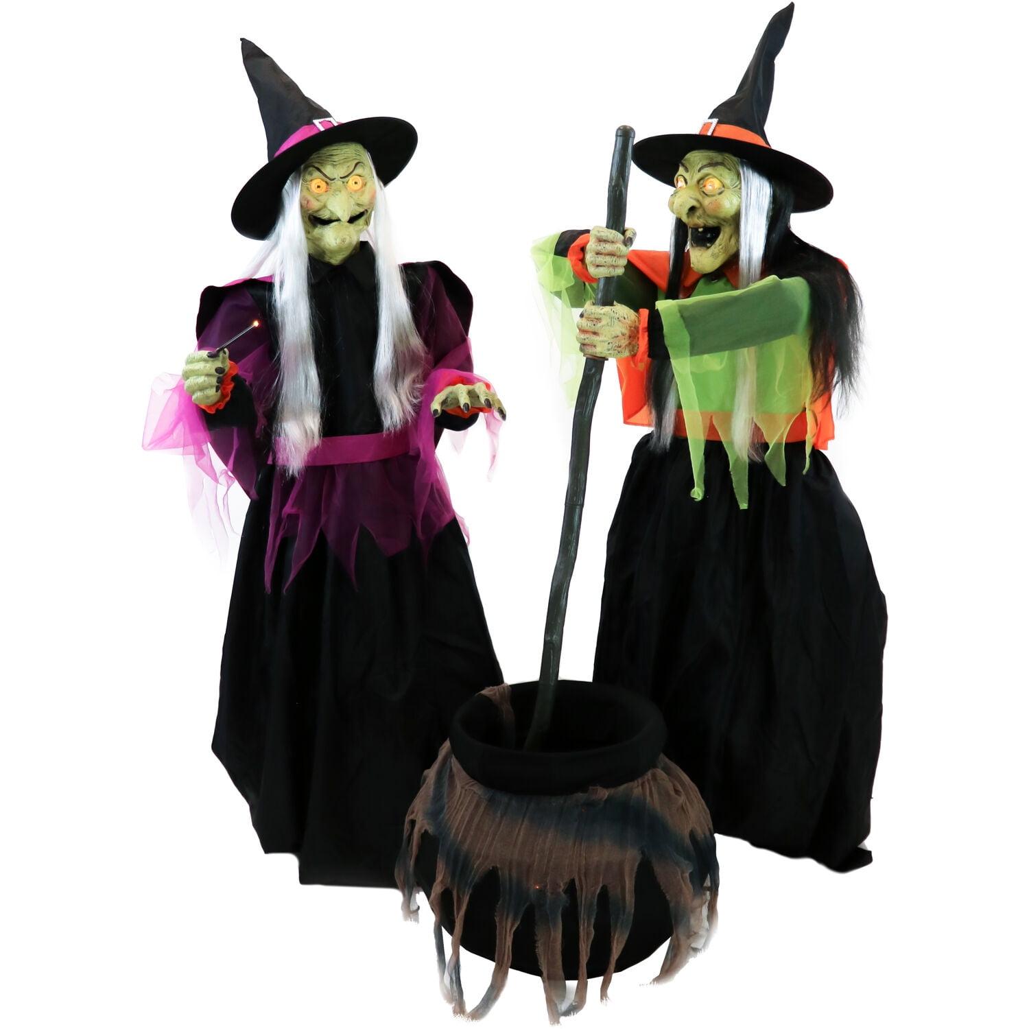 Haunted Hill Farm Haunted Hill Farm Motion-Activated Wicked Cauldron Witches, Plug-In Talking Halloween Animatronic