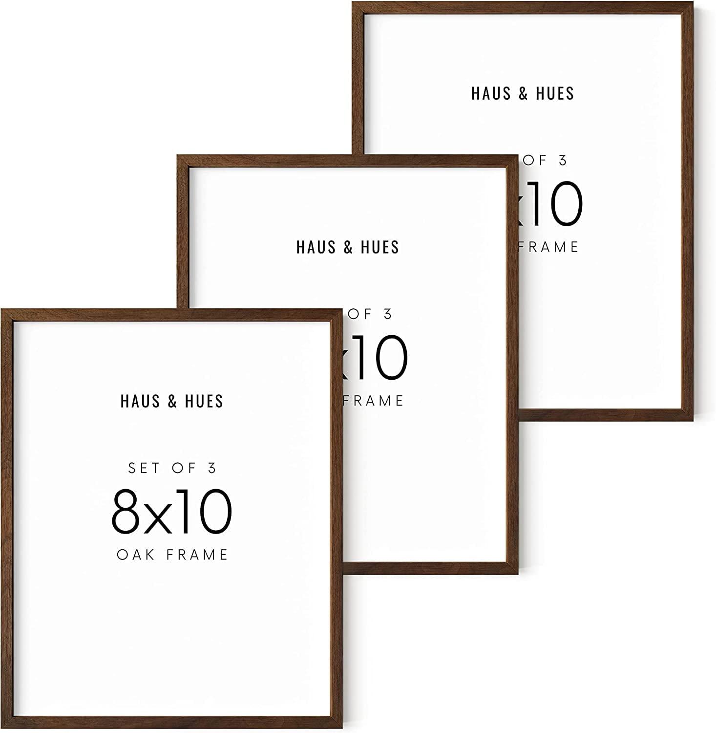 Haus and Hues 8x10 Picture Frame Set of 3 - Walnut Wood Picture Frames, 8 by 10 Wall Gallery Frame Set, Brown Picture Frames, 8 x 10 Wooden Frames Frame Set, Bulk 8x10 Rustic Photo Frames