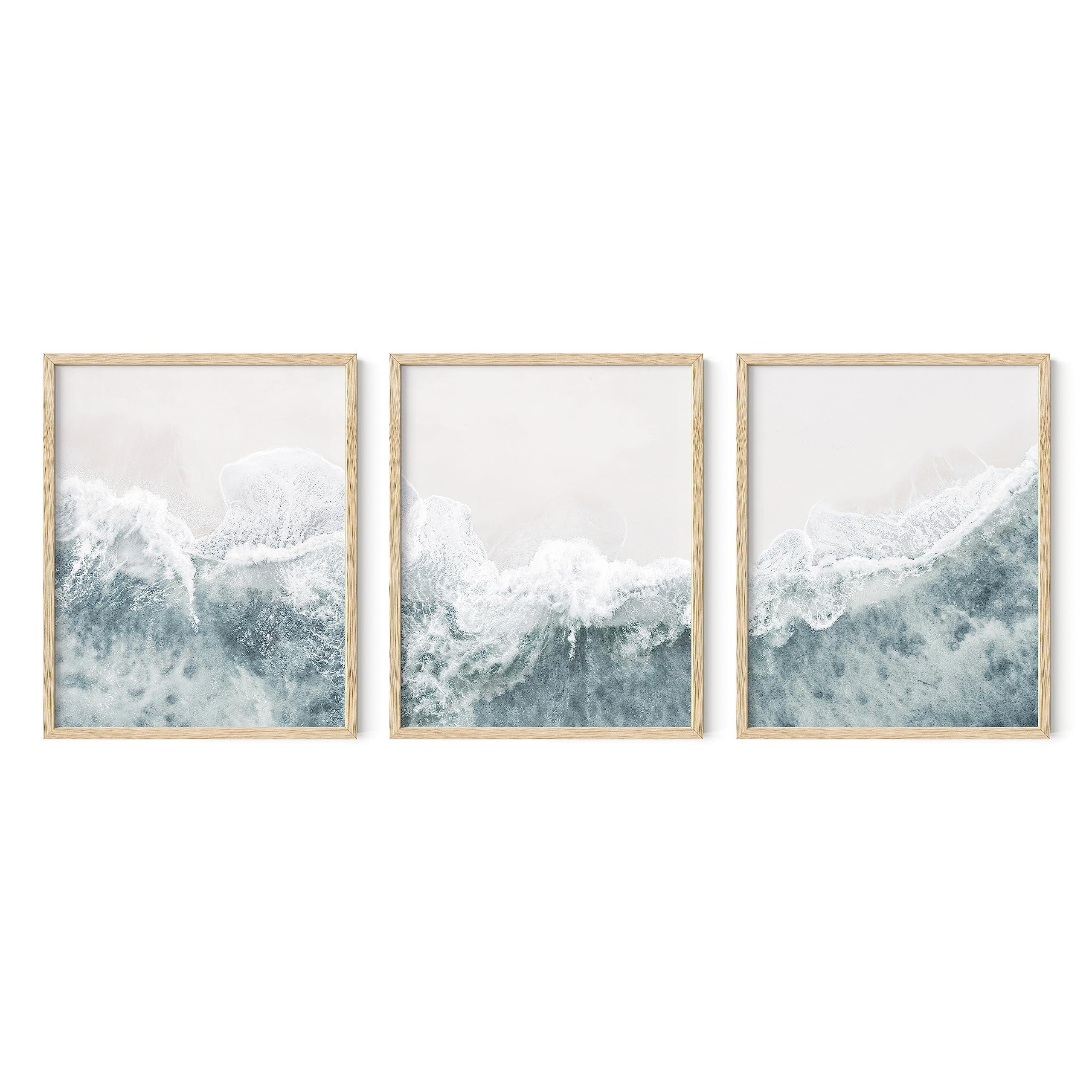 Haus and Hues Beach Wall Decor - Set of 3 Beach Pictures Wall Art, Ocean Wall Art, Coastal Wall Art, Nature Wall Art, Modern Wall Art, Beach Poster, Framed Wall Art For Living Room(Framed Beige 12x16)