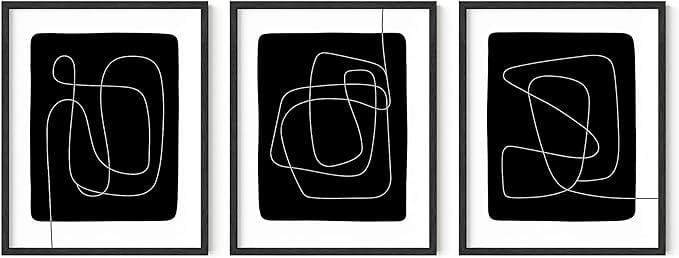 Haus and Hues Black and White Posters for Room Aesthetic Set of 3 - Line Art Wall Decor, One Line Art Print, Black and White Abstract Art, Minimalist Wall Art, Black and White Prints (Unframed, 16x20)