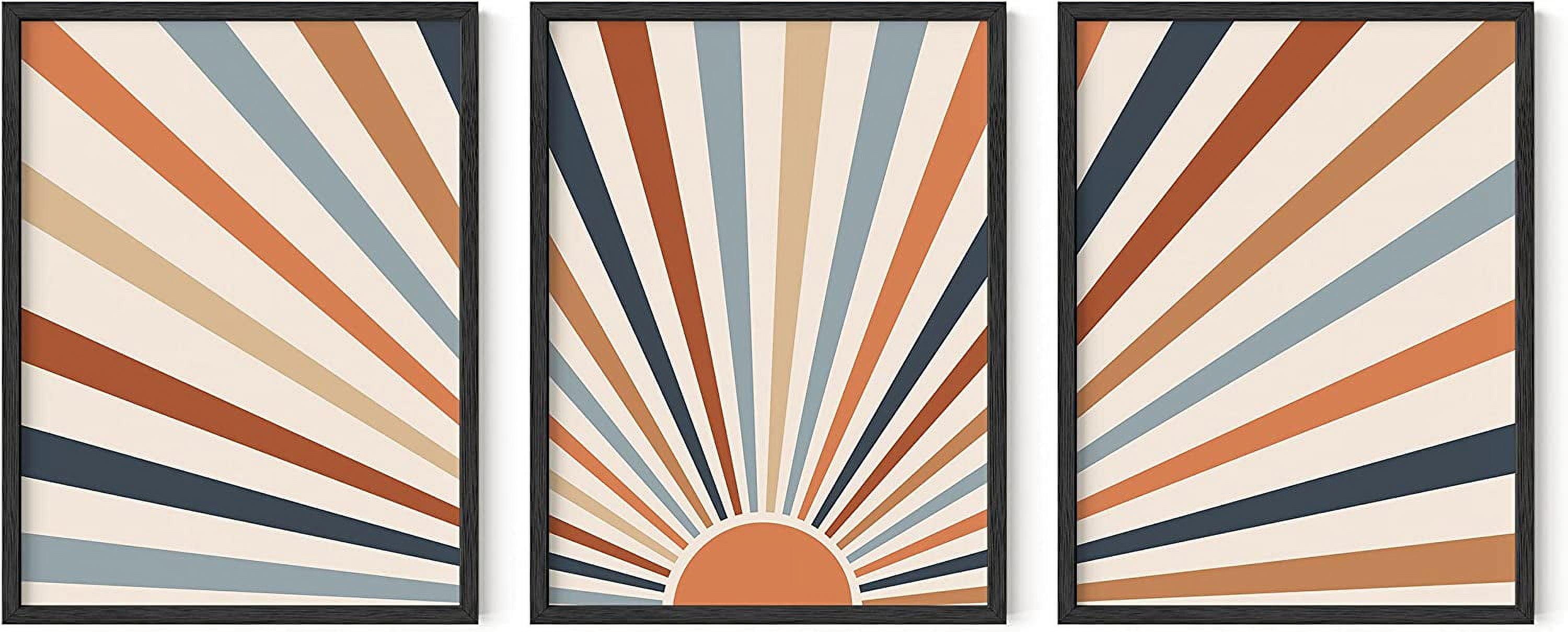 Retro Sun Rays Bohemian Mid Century Modern Wall Art Set