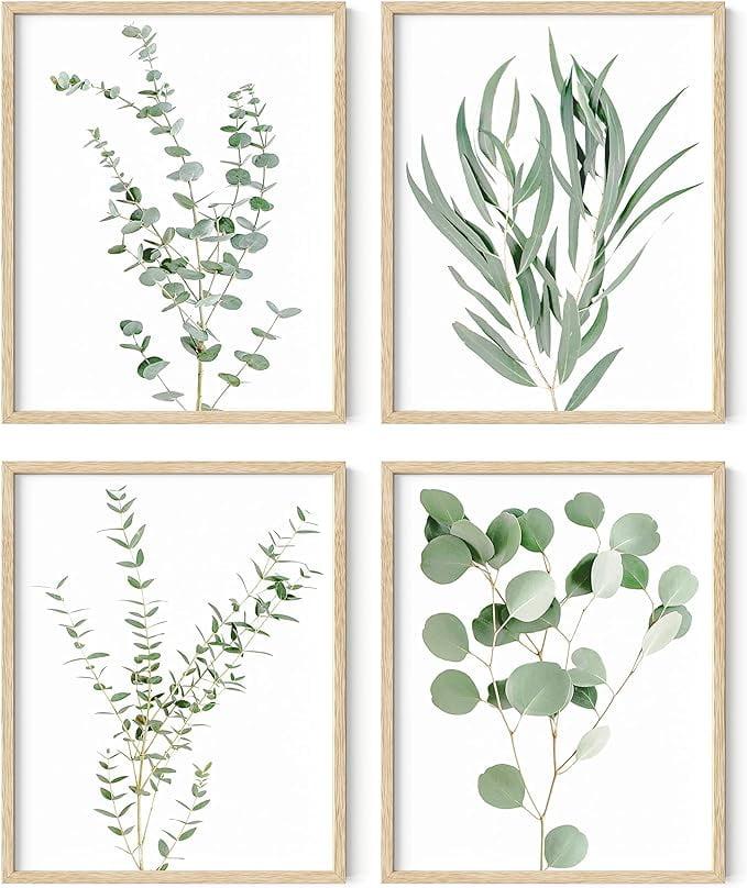 Set of 4 Beige Oak Framed Botanical Prints, 8x10