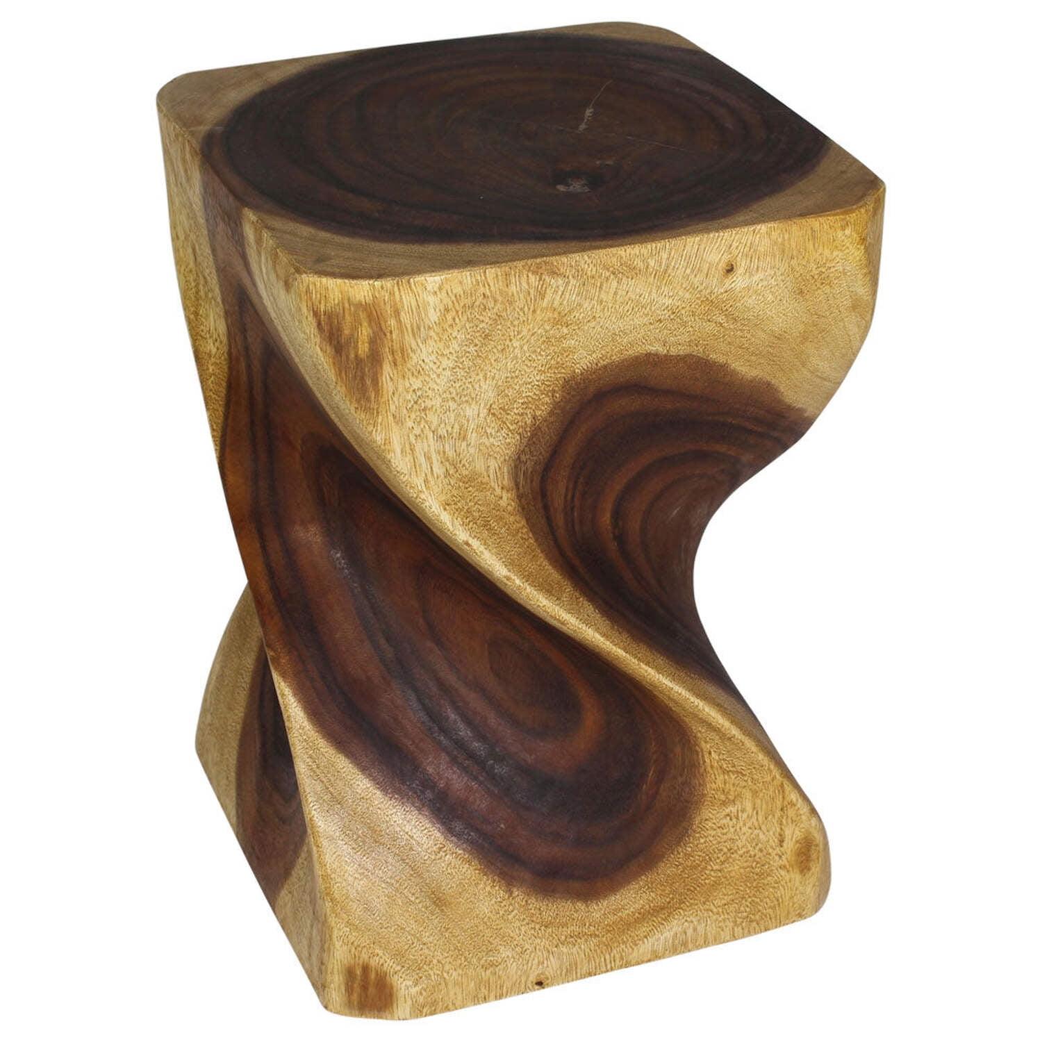 Twist Design Walnut Brown Wood Stool Table