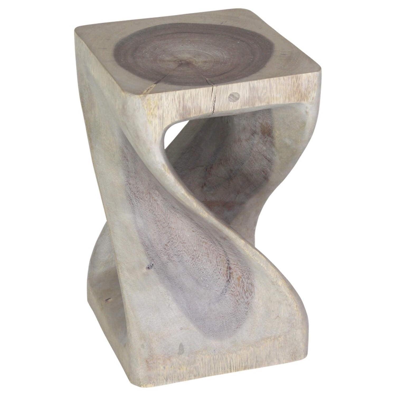 Eco-Friendly Gray Wood Twist Stool 10" Square x 16" High