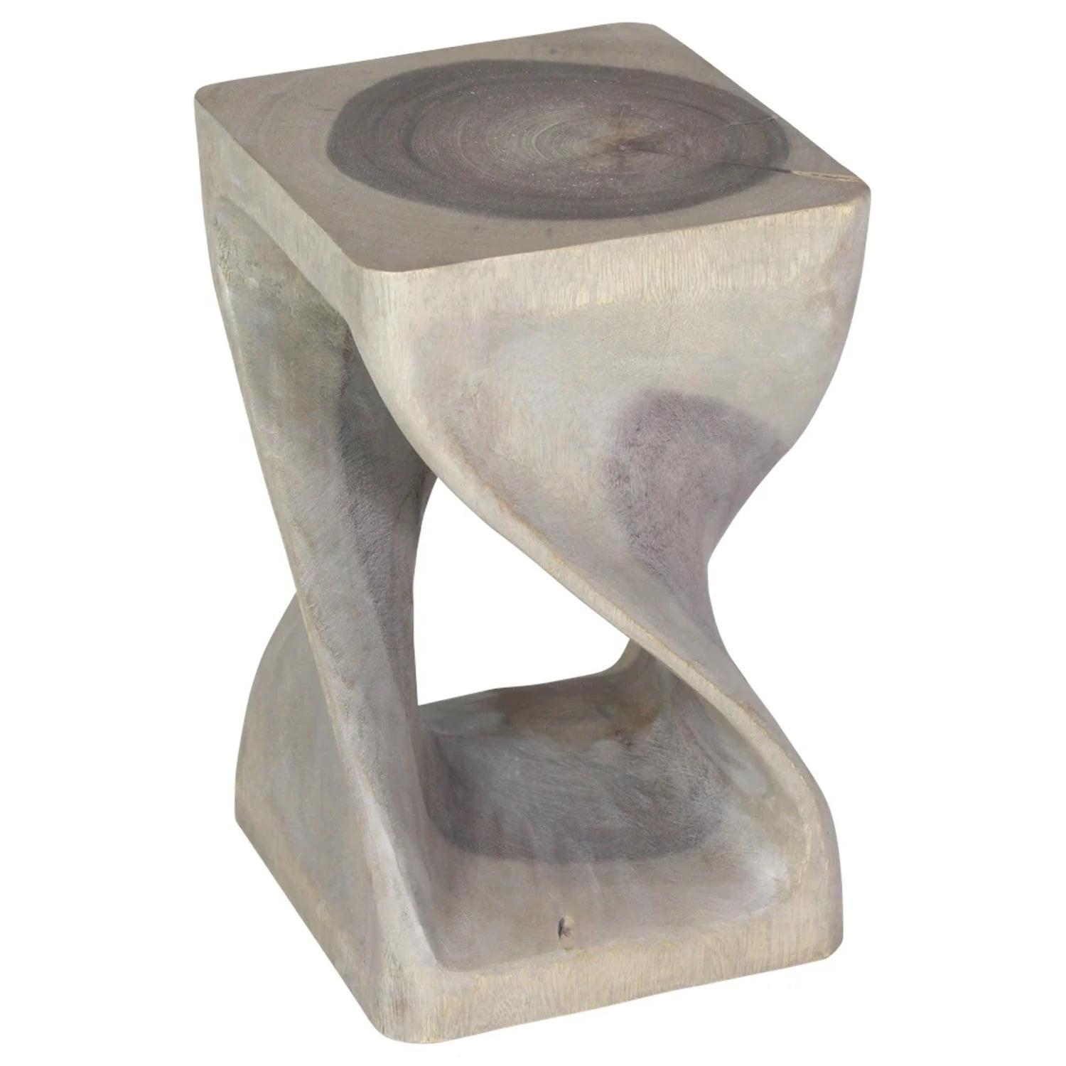 Eco-Friendly Gray Wood Twist Stool 10" Square x 16" High