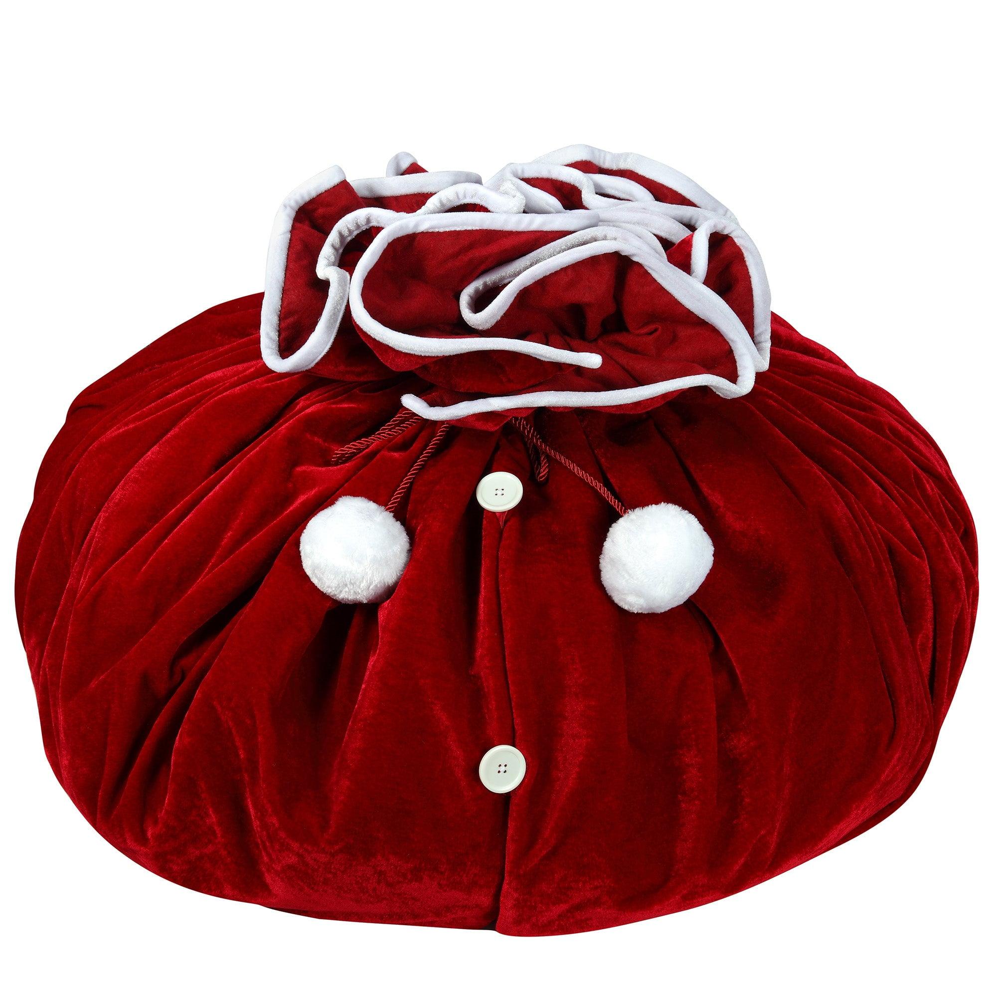 Extra Large Dark Red Velvet Convertible Tree Skirt with Pom Poms