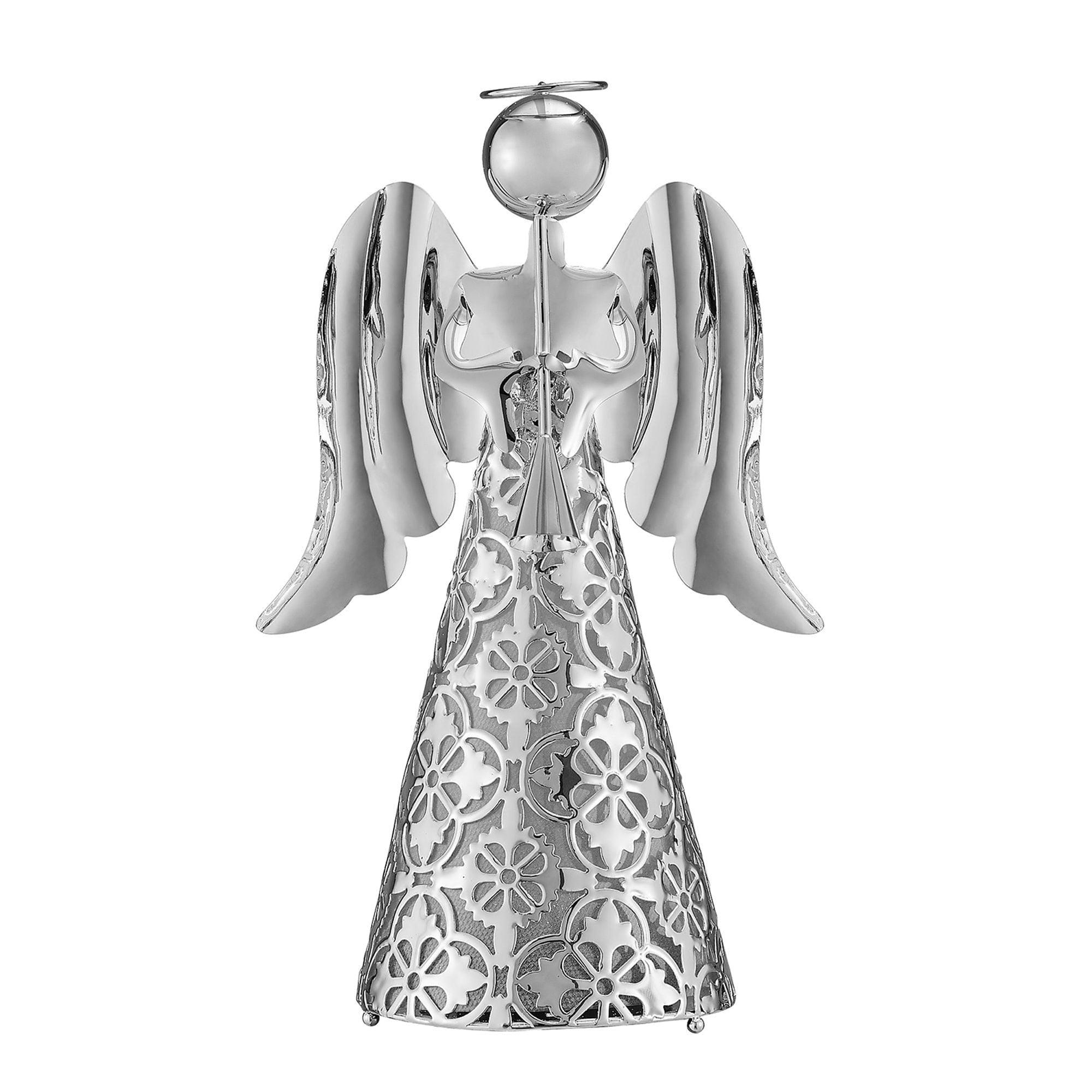 9" Pre-Lit LED Tabletop Angel Decorative Figurine Silver - Haute Décor