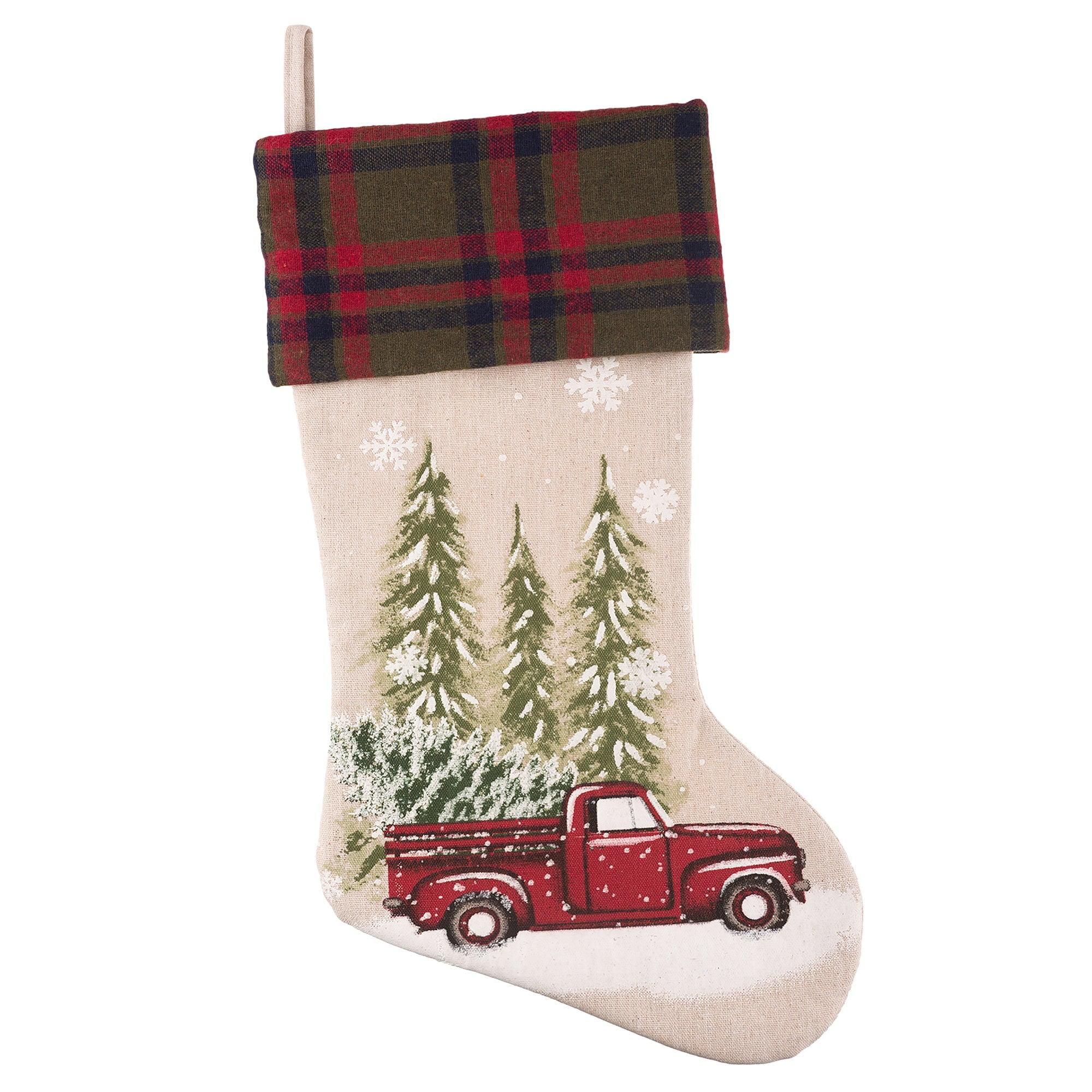 20in Beige and Plaid HangRight Nostalgia Christmas Stocking