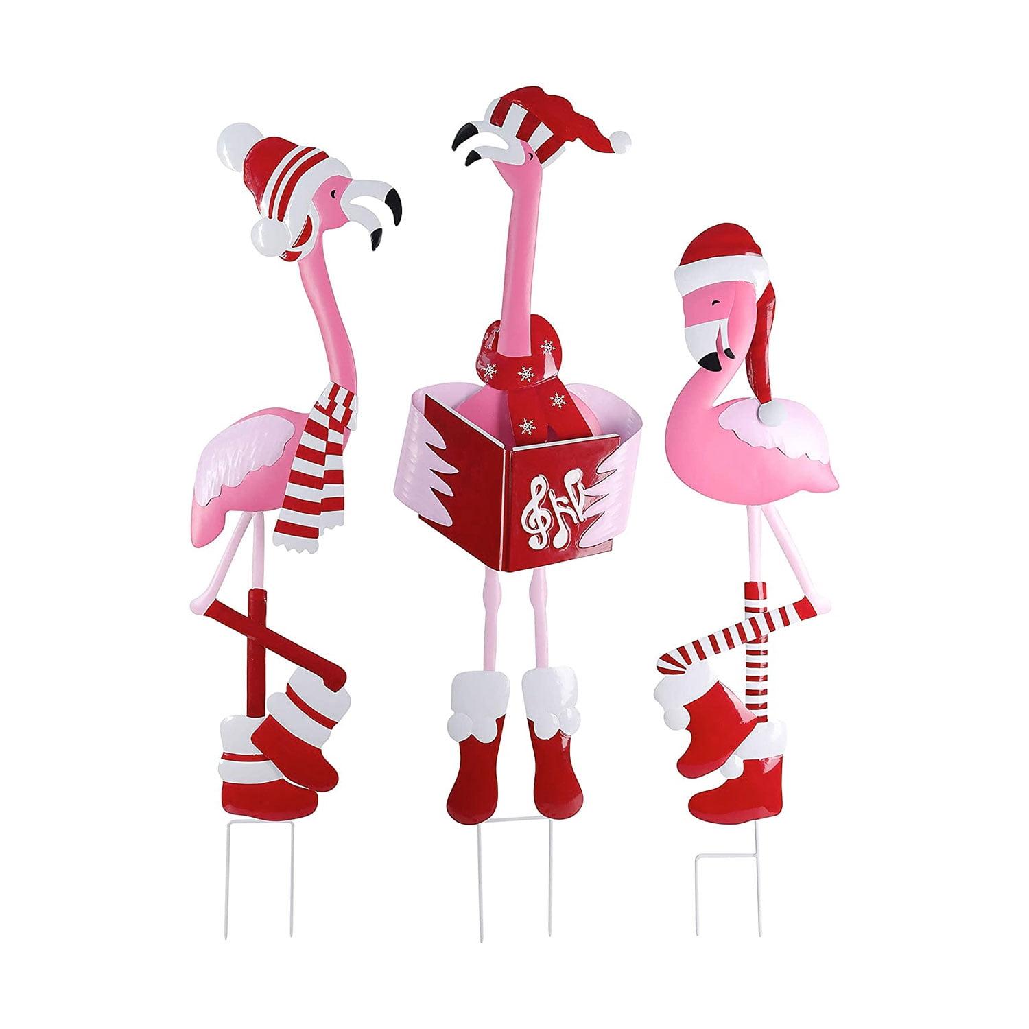 Festive Metal Christmas Caroling Flamingo Trio Yard Decor