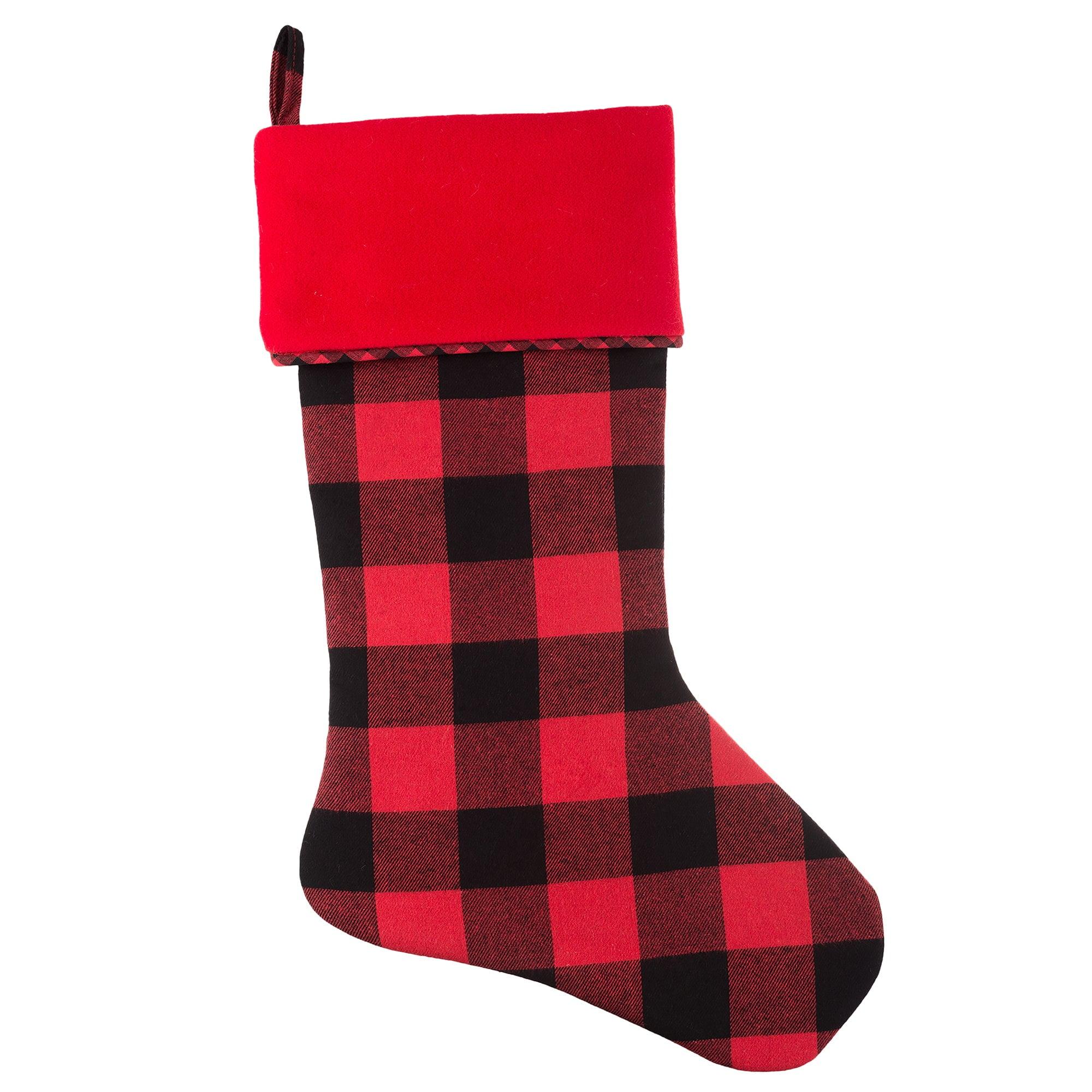 20in HangRight Buffalo Check Christmas Stocking Red/Black - Haute Décor