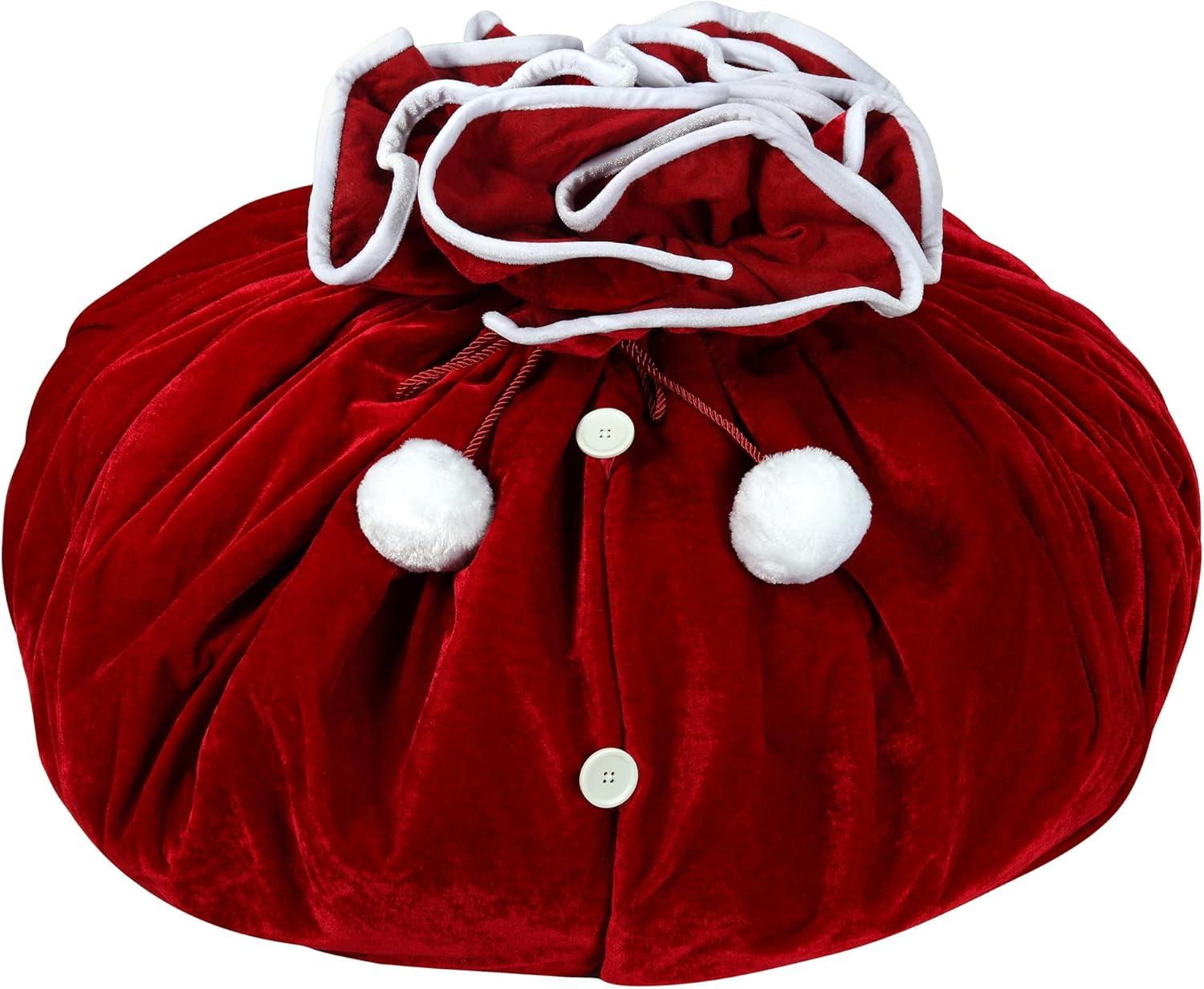 Extra Large Dark Red Velvet Convertible Tree Skirt with Pom Poms