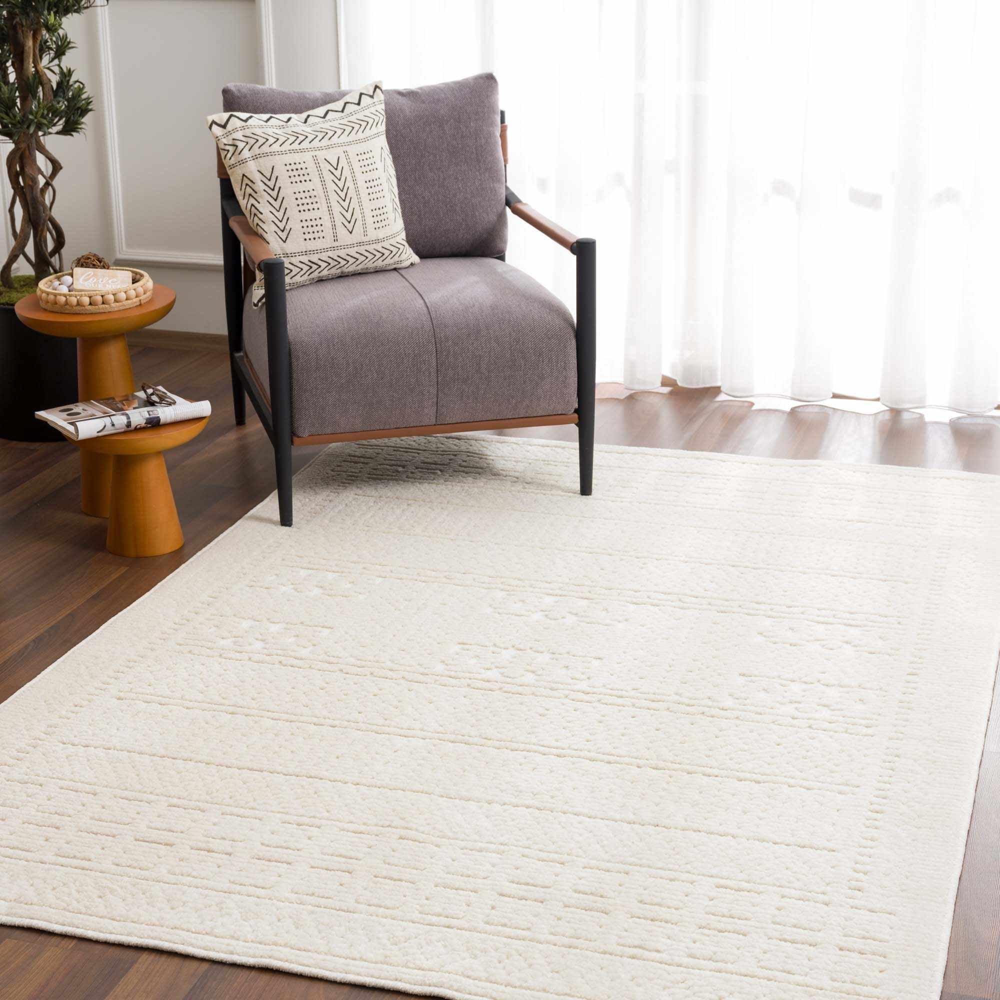 Bahar Cream and Gray Washable Cotton Area Rug