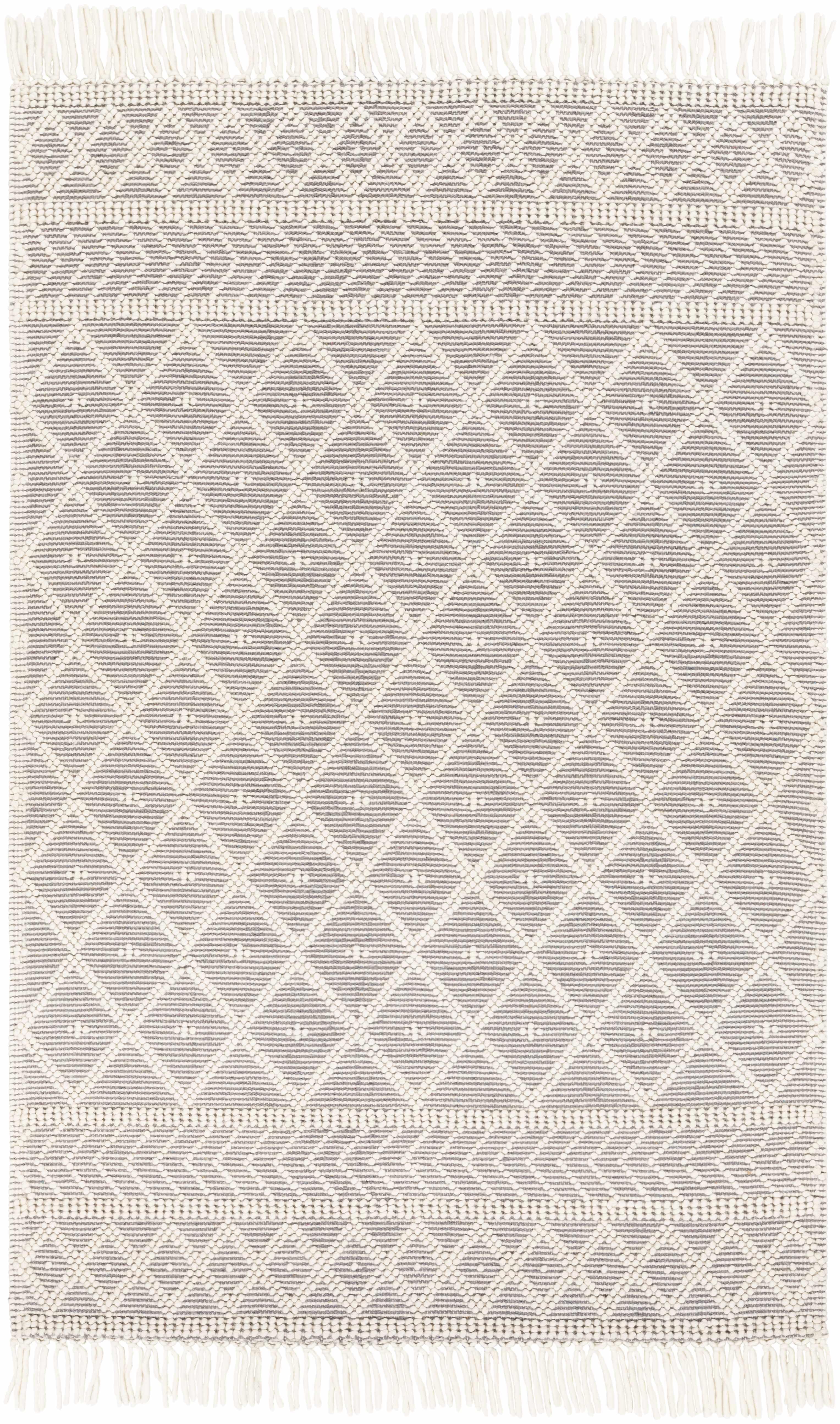 Ivory and Charcoal Handwoven Wool Cotton 5' x 7'6" Area Rug