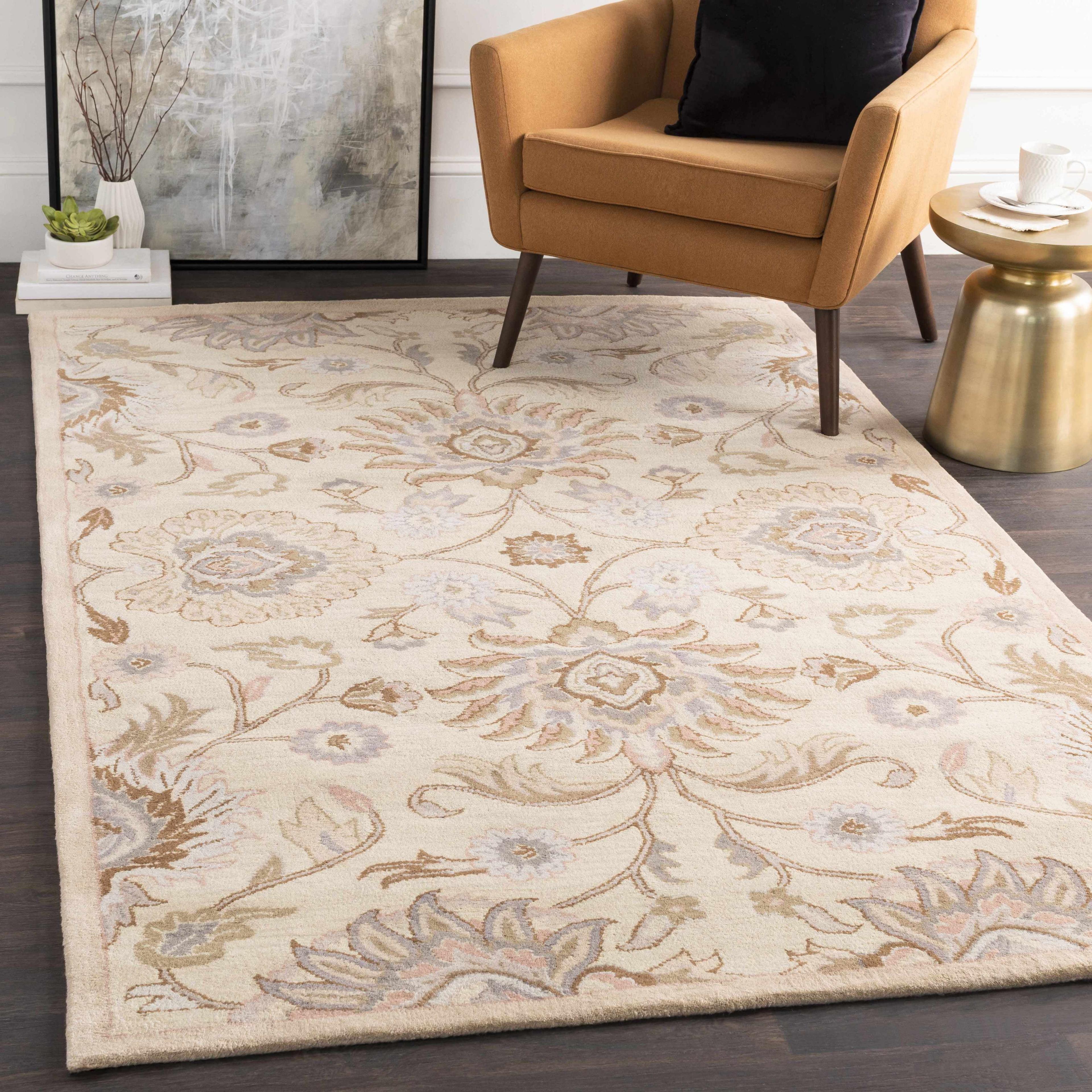 Hand Tufted Ivory and Taupe Wool Rectangle Rug 2' x 3'