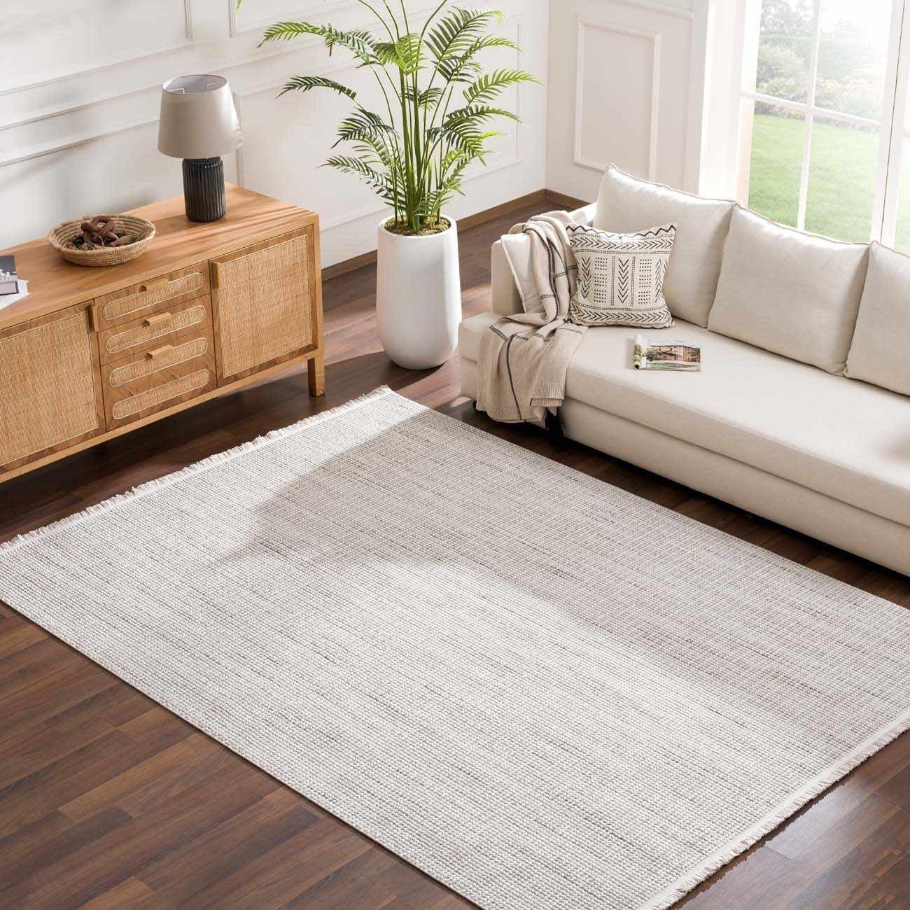 Gowan Cream Low Pile Washable Polyester Area Rug