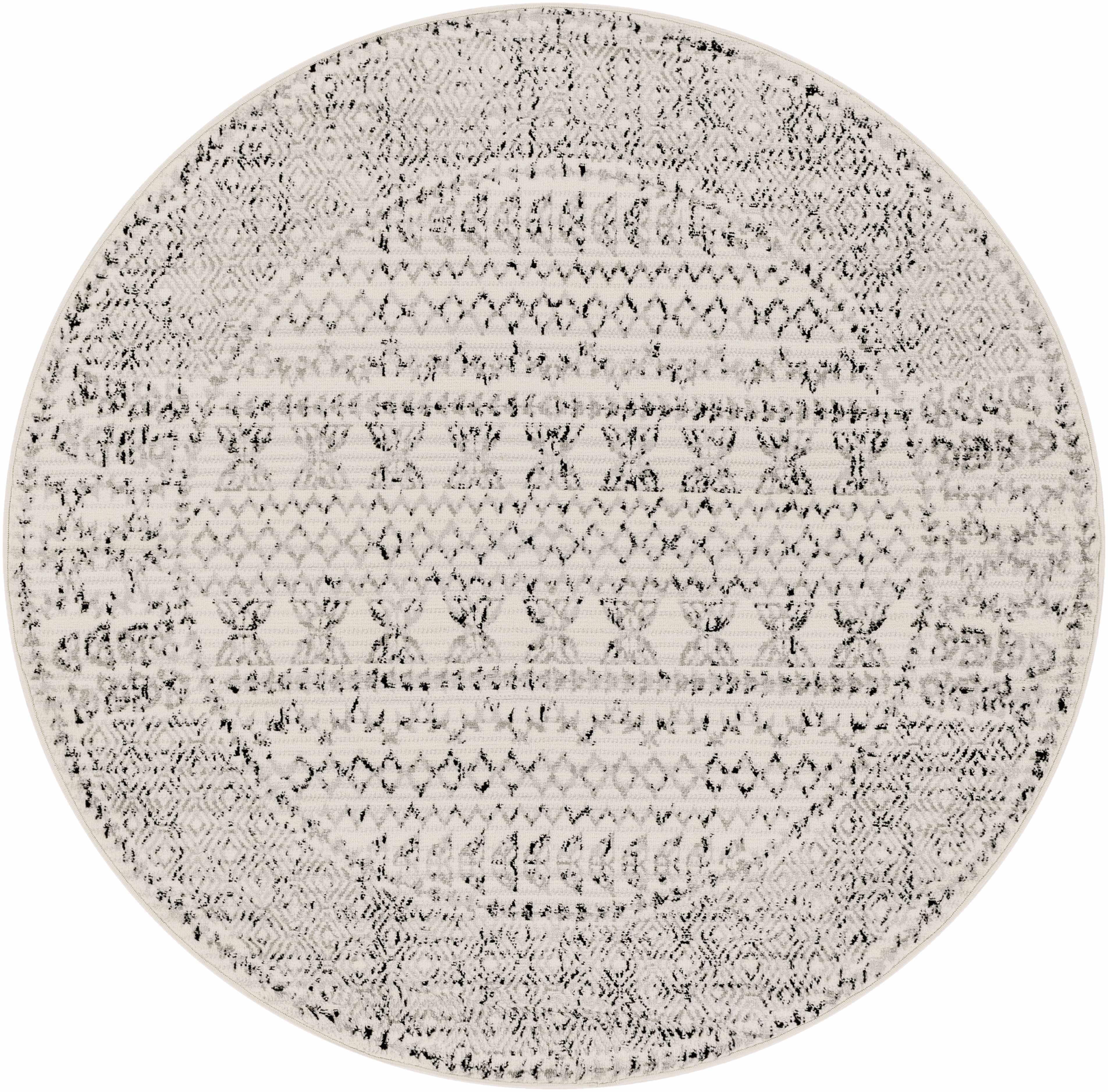 Greig 7'10" Round Gray Polypropylene Bohemian Area Rug