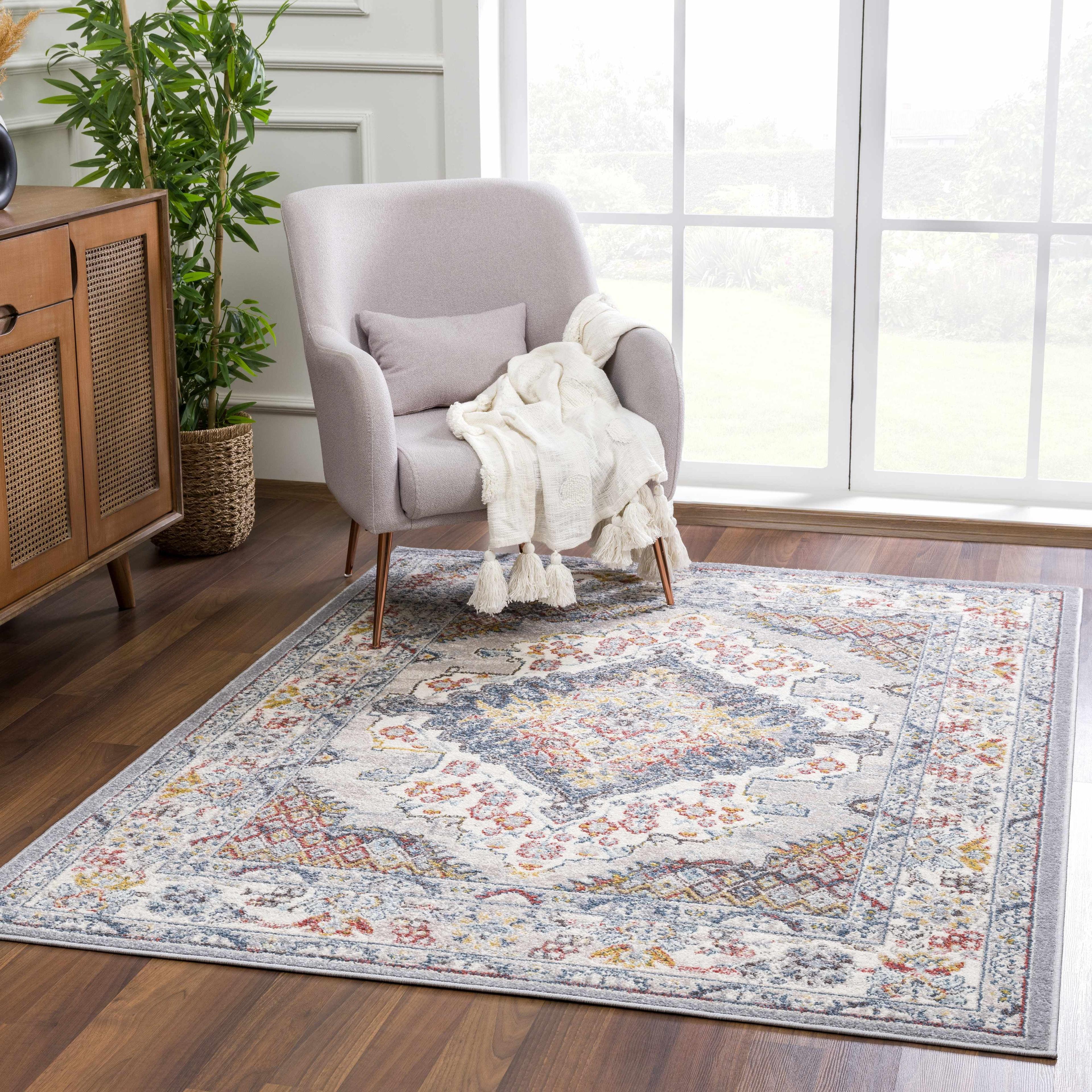 Haymond Blue and Cream Traditional Medium Pile Area Rug