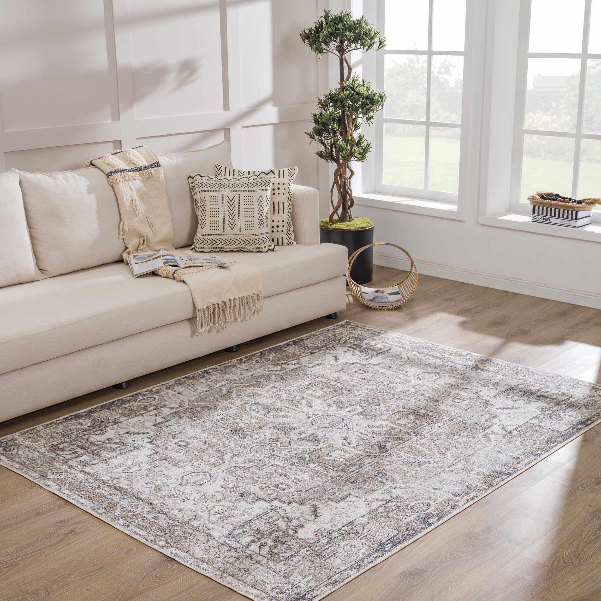 Herae Beige and Cream Washable Oriental Area Rug 9'2" x 12'