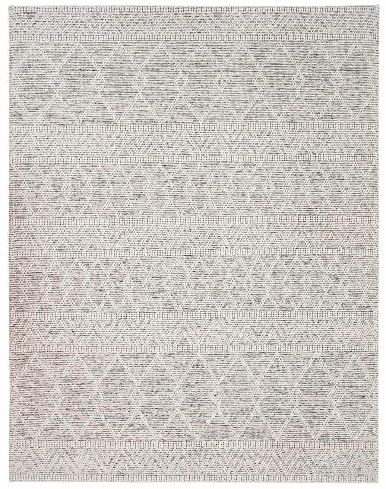 Hauteloom Huddlesford Boho Hand Woven Wool High Low Textured Area Rug - Farmhouse Southwestern Diamond Carpet for Living Room - Handmade Zig Zag Bubble Weave - Beige, White, Brown - 10' x 14'